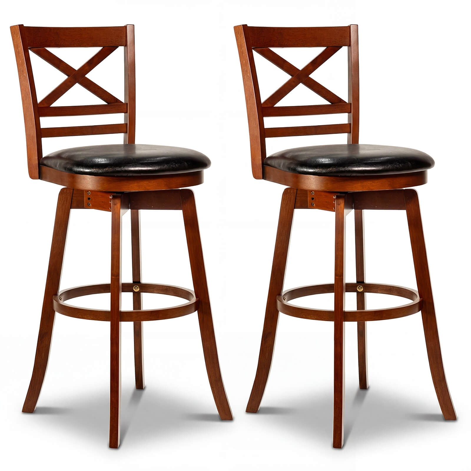 30.5” Swivel Barstools Set of 2 w/Backrest Faux Leather Upholstered Seat for Pub