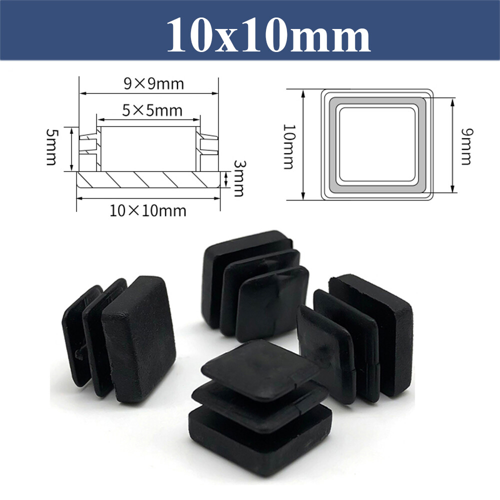Square Black Plastic End Caps For Tubing Blanking Plugs Inserts Furniture Feet