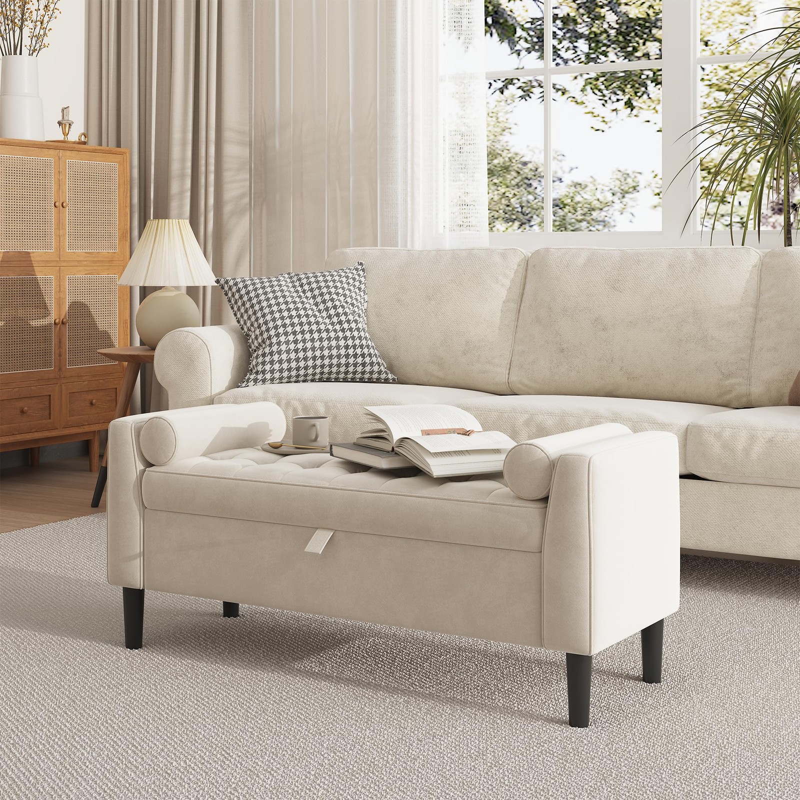 46.5 in Storage Ottoman Bench – Upholstered End-of-Bed Storage Chest with Rol…