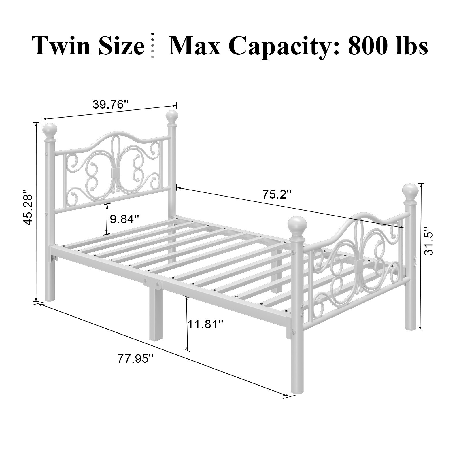 Queen/Twin/Full Metal Platform Bed Frame with White Headboard & Footboard