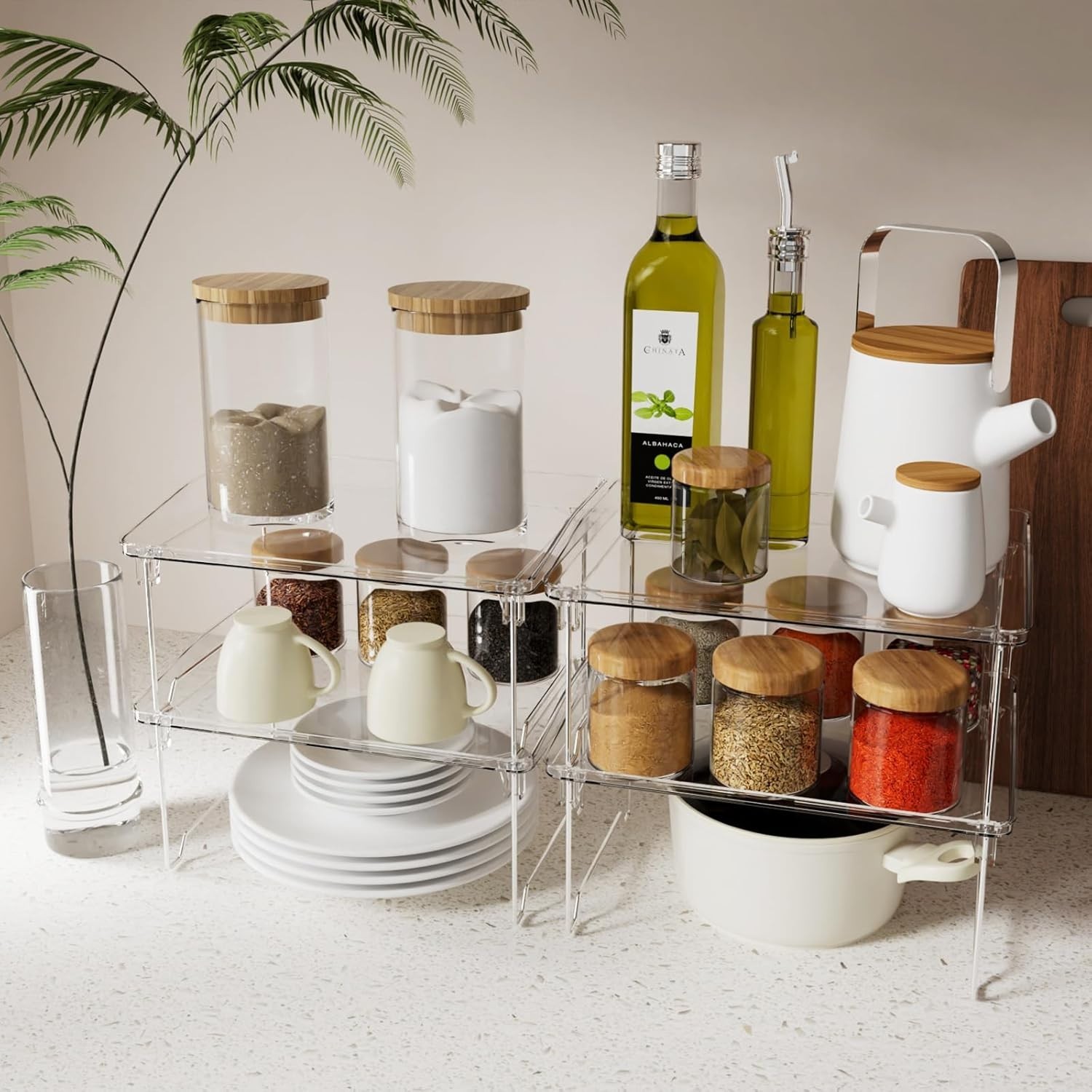 Foldable & Portable Clear Kitchen Counter Shelves – 2 Pack of Organizers