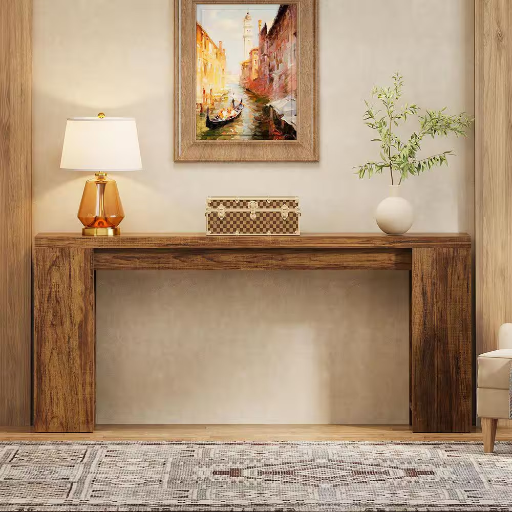 70.9 In. Rectangle Dark Brown Engineered Wood Extra Long Console Table Entryway