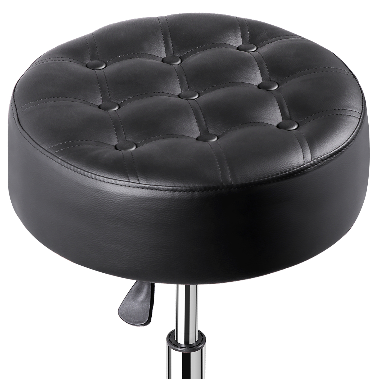 Adjustable Round Ottoman Stool Vanity Stool PU Leather Swivel Makeup Stool Black