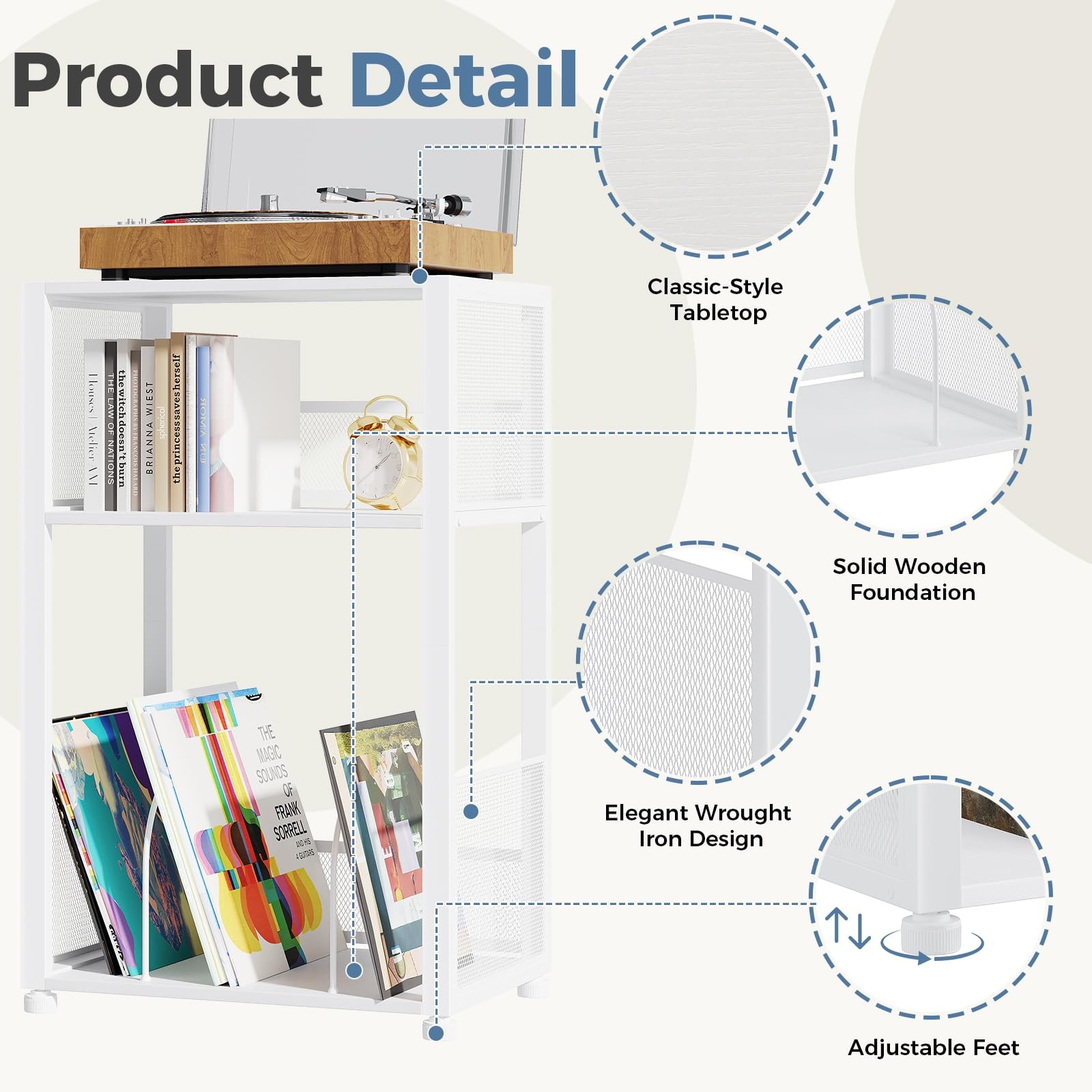 Best DUMOS 3 Tier Side Table, 1 Pack Record Player Stand with Storage Up to 100