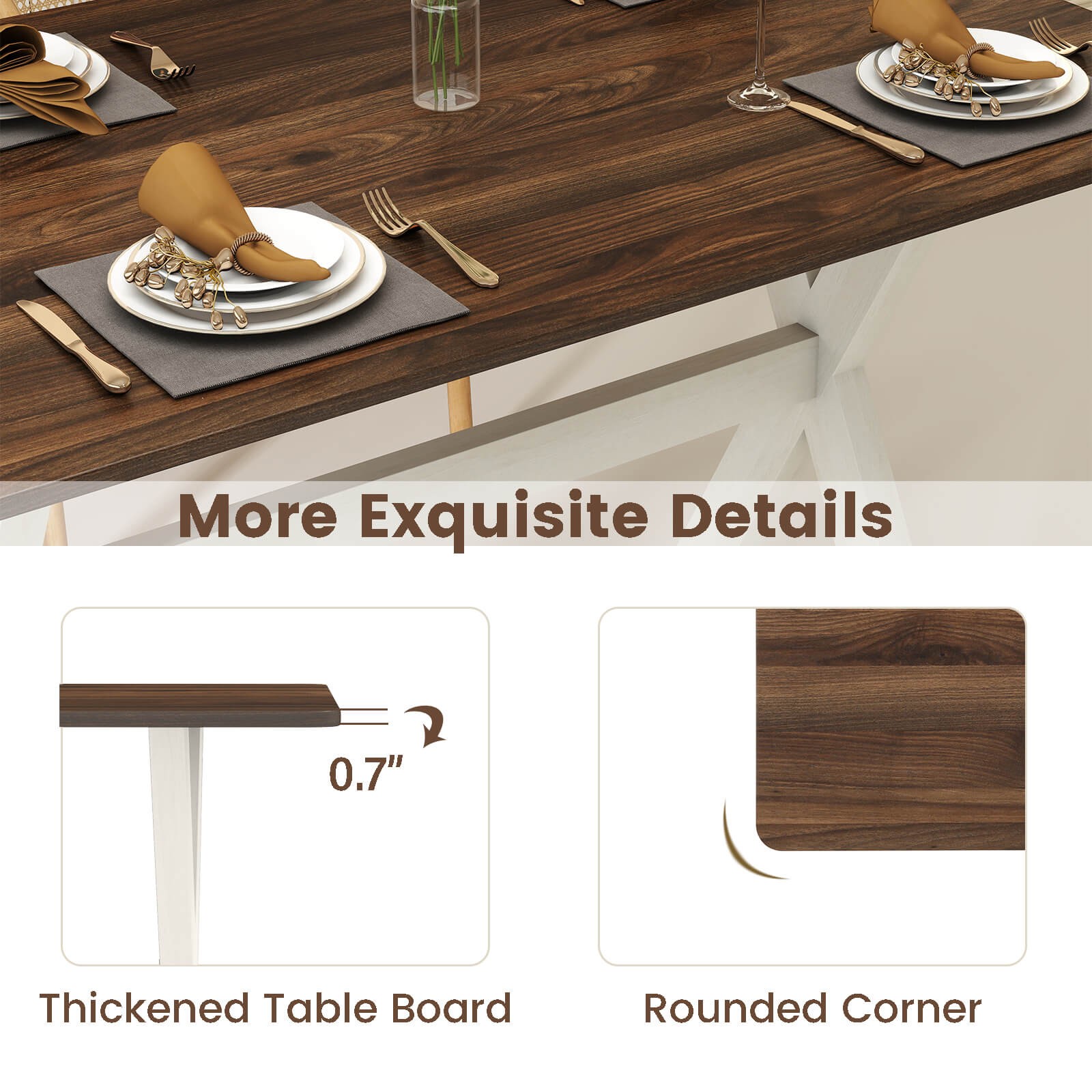 Dining Table w/ X-shaped Frame Wood Grain Texture Tabletop Accent Side Table