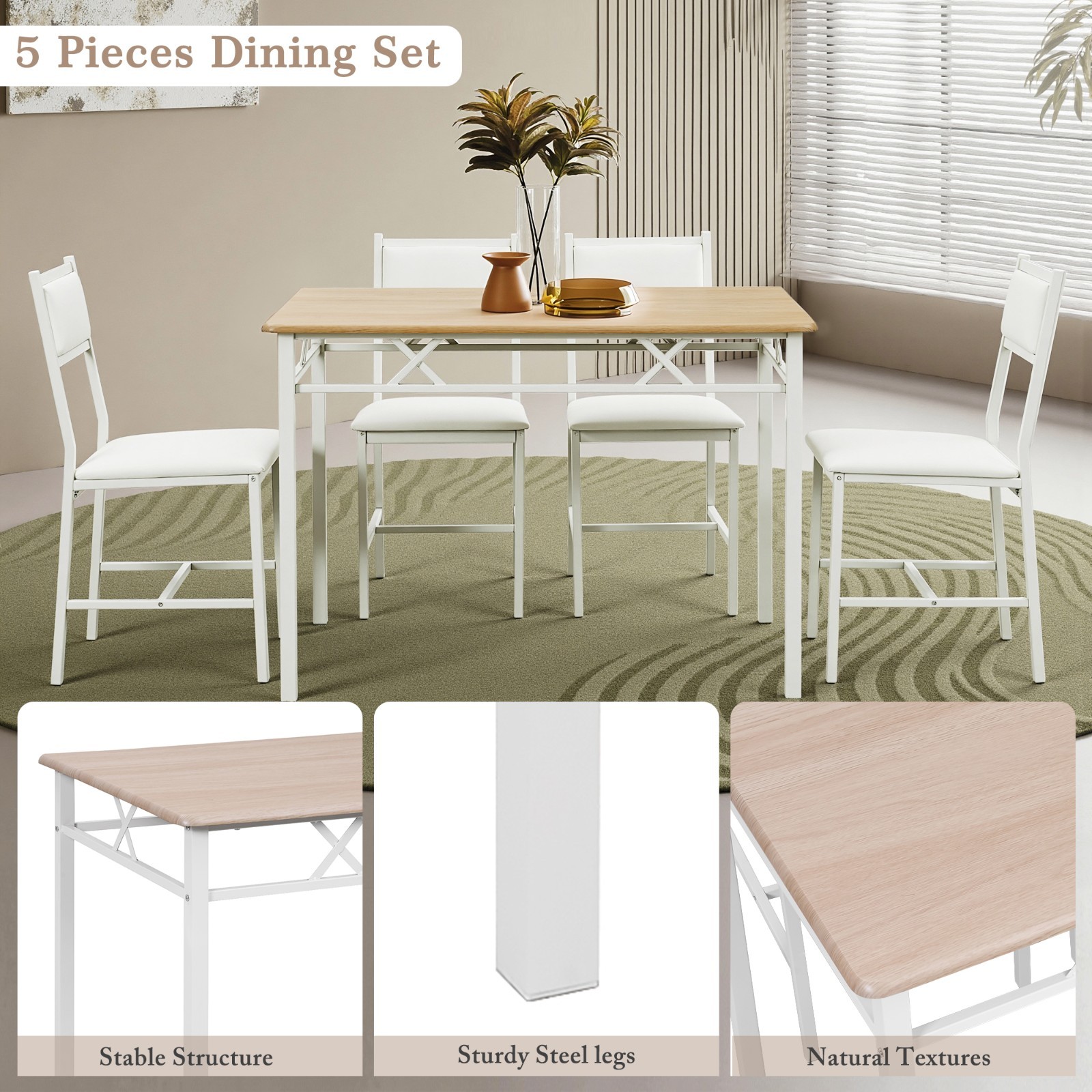 5 Pcs Dining Table Set w/4 Upholstered Chairs Small Kitchen Table Set Apartment