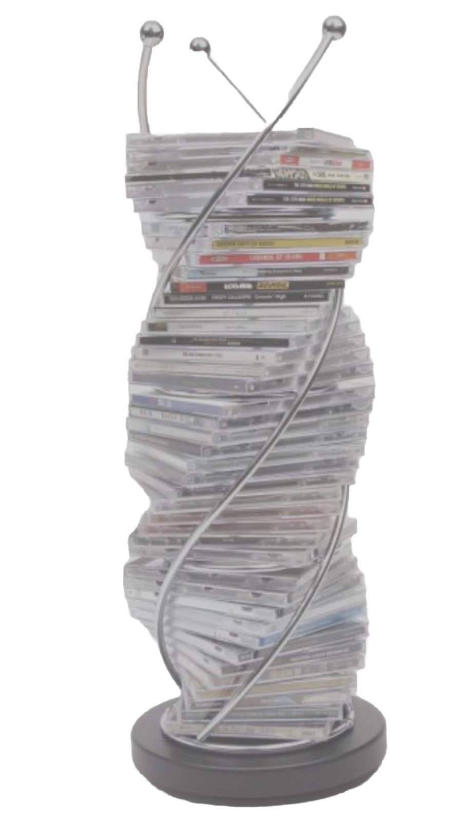 Vintage Metal DNA Spiral CD/DVD Storage Rack Tower Silver Rotating Display