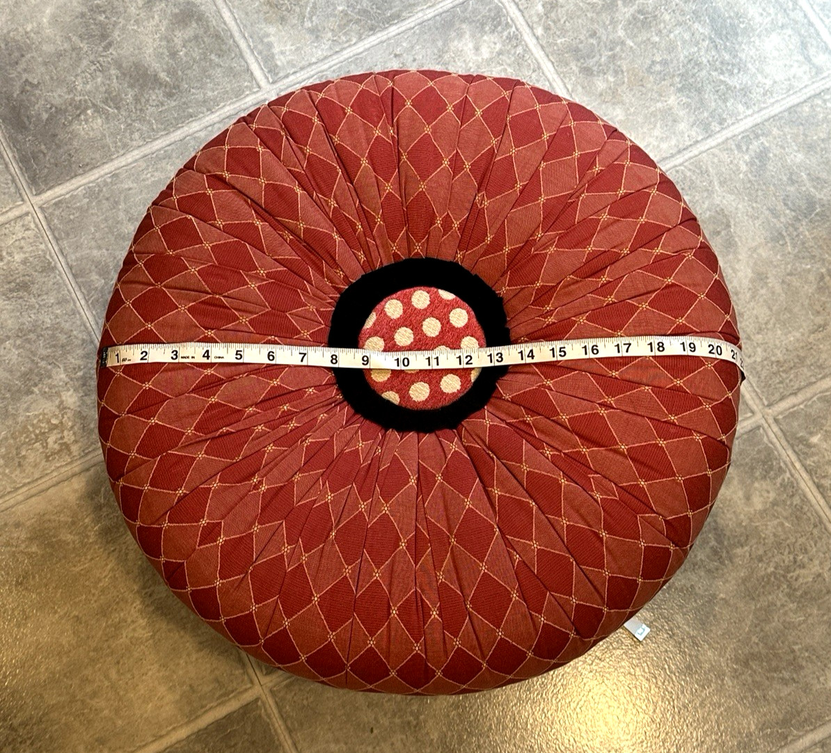 MACKENZIE-CHILDS Large Heavy Ceramic-Leg 20″ Footstool Seat Ottoman Pouf Tuffet