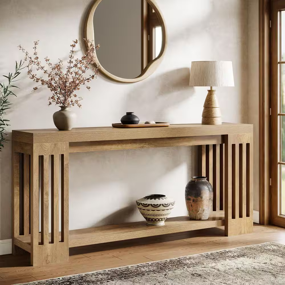 Turrella 70.9 In. Light Brown Entryway Table, Rectangle Wood Console Tables with