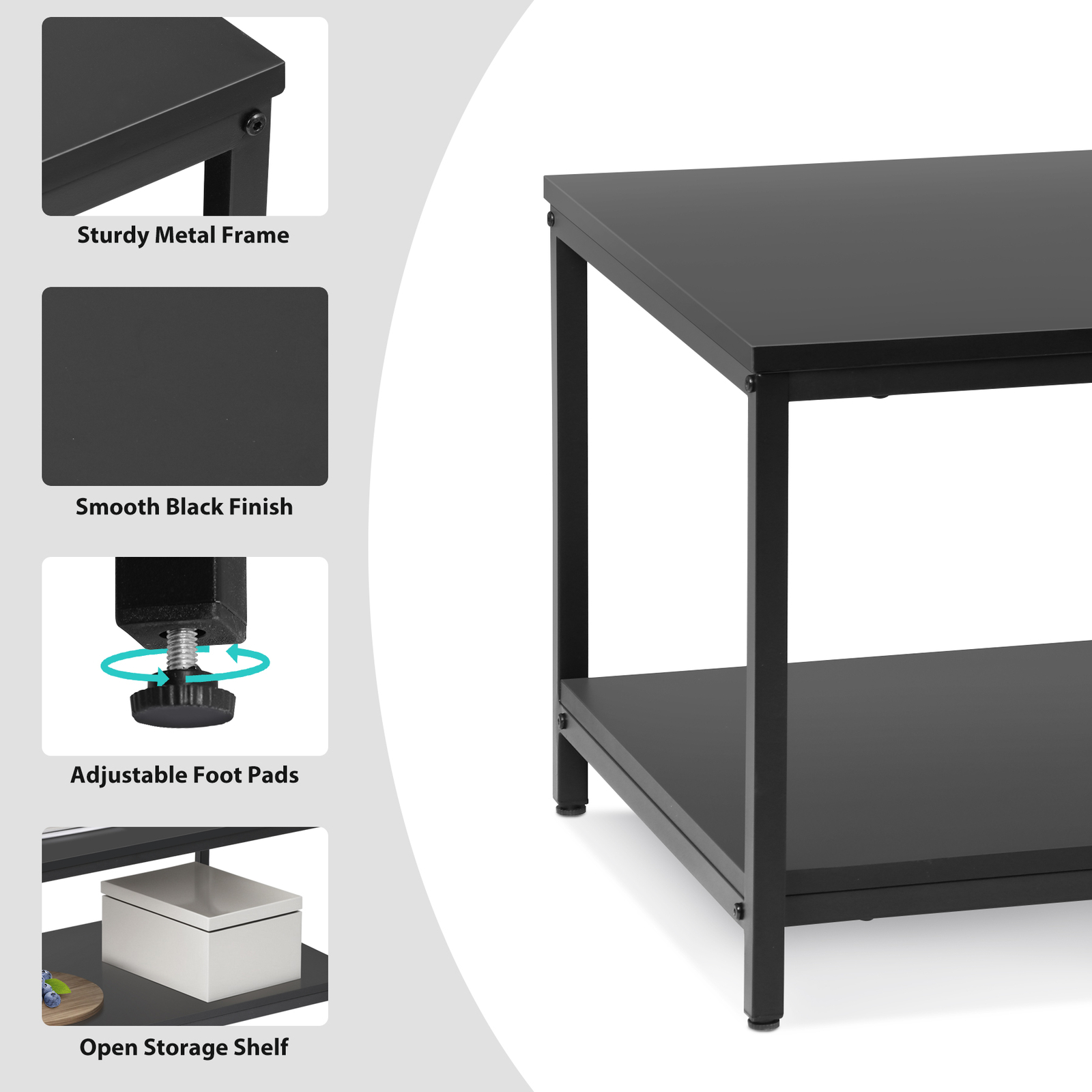 Industrial Coffee Table W/ Storage Shelf For Living Room Wood Look Accent Black