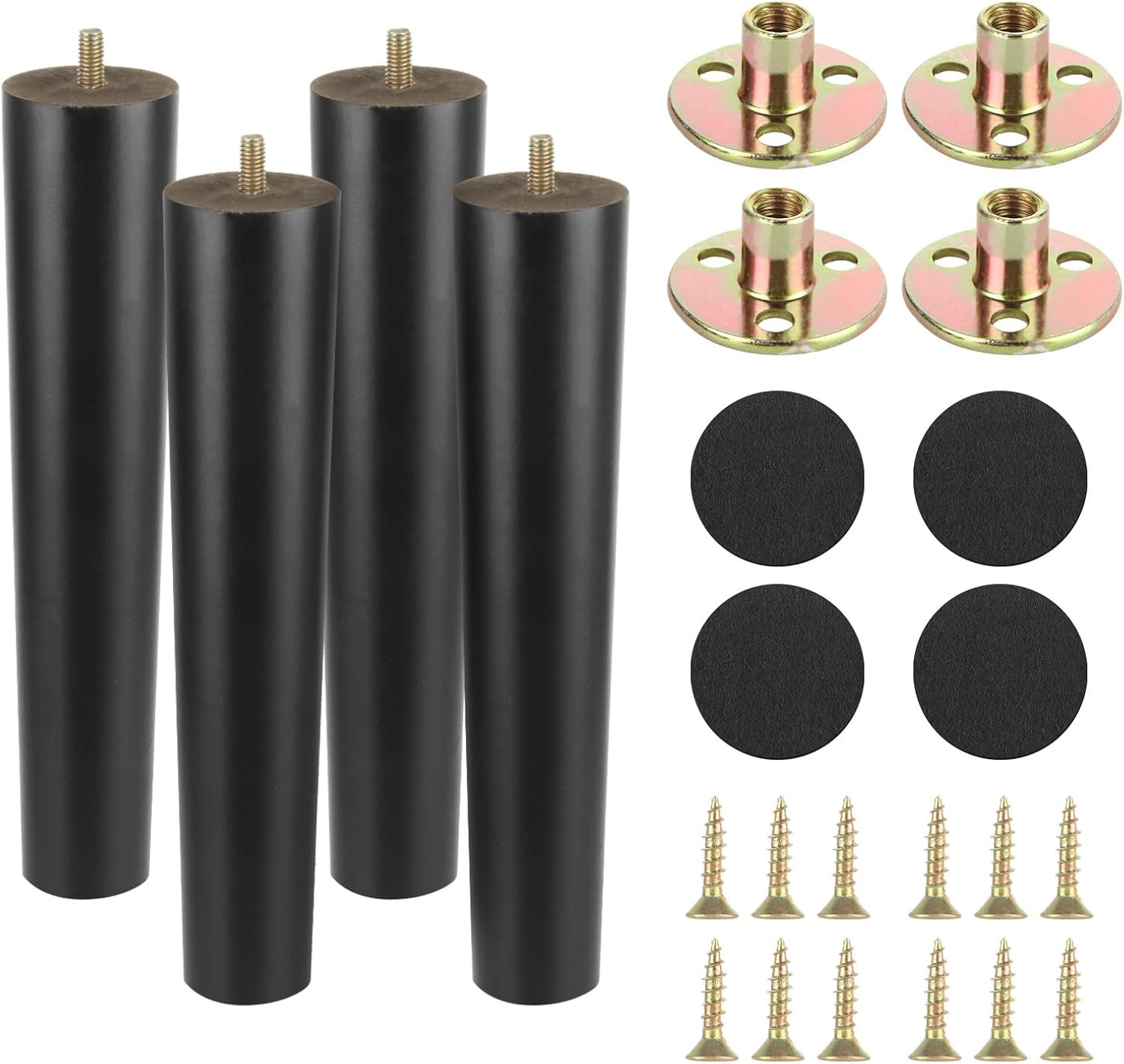 4 Pcs 12 Inch Furniture Legs, Black Solid Wood Table Legs 12 Inch, round Couch L