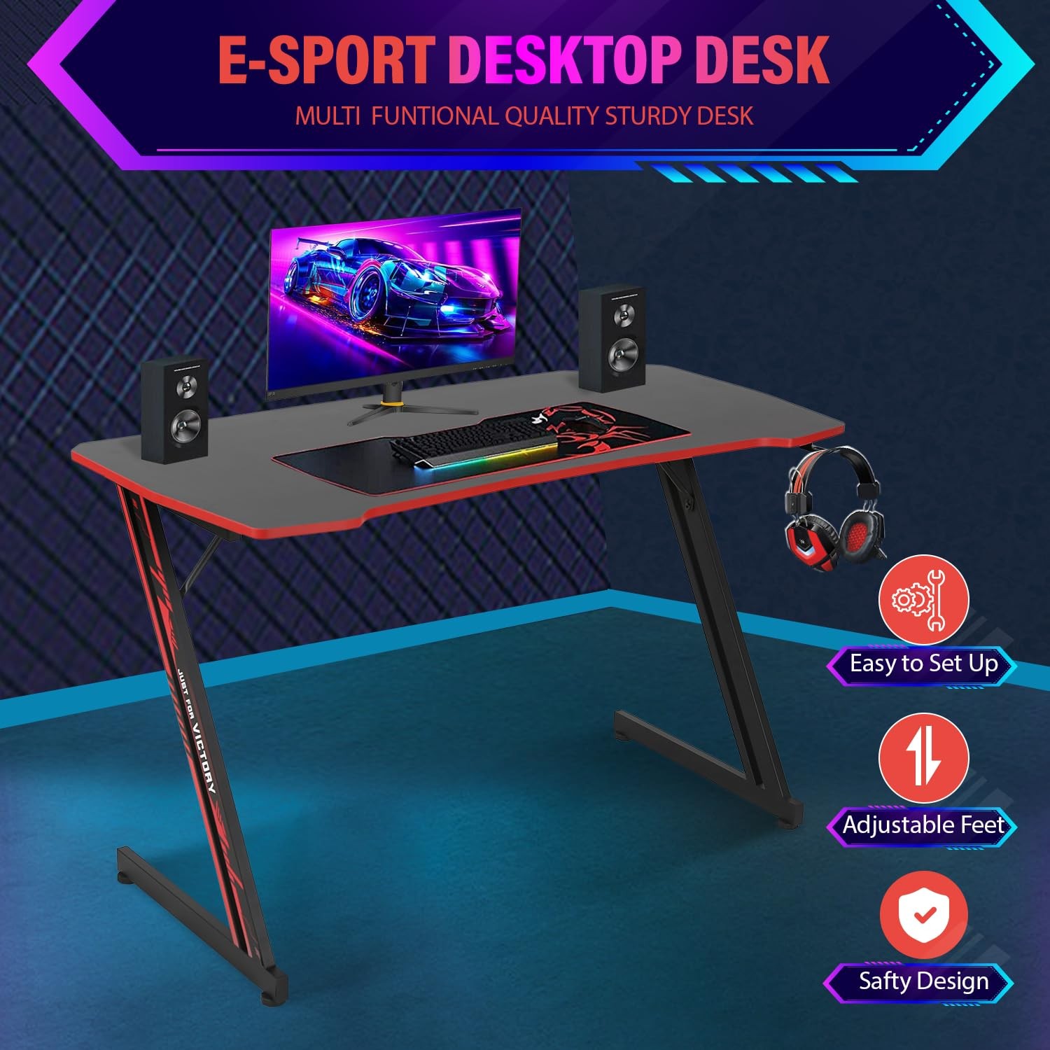 PayLessHere | 47″ Gaming Table | Red | Z-Shaped Computer 47 In Z Shaped,
