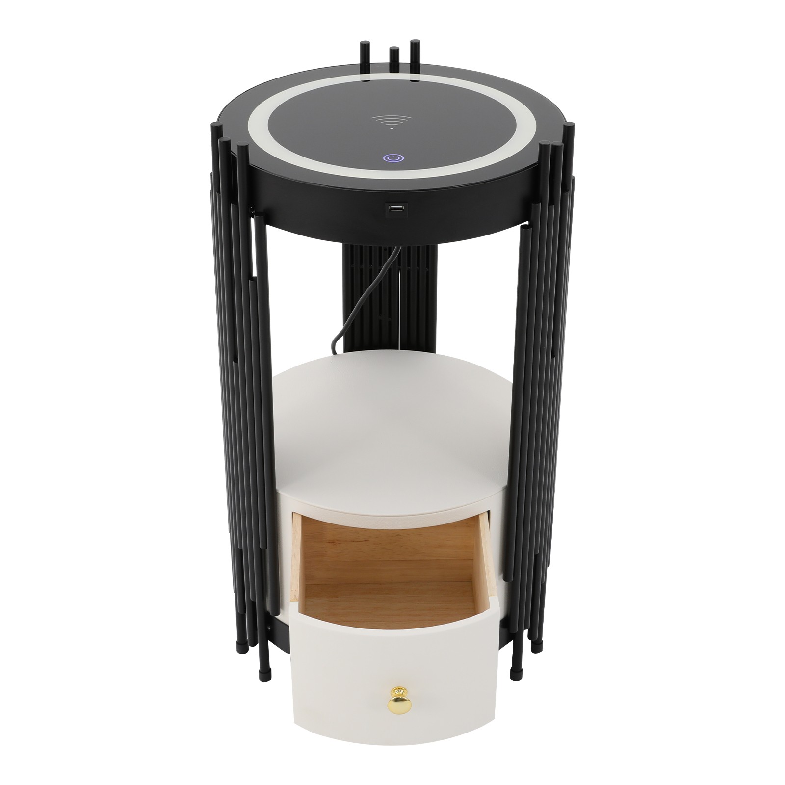 LED Bed Side Table Smart Nightstand w/ Wireless Charging Station Side/End Table