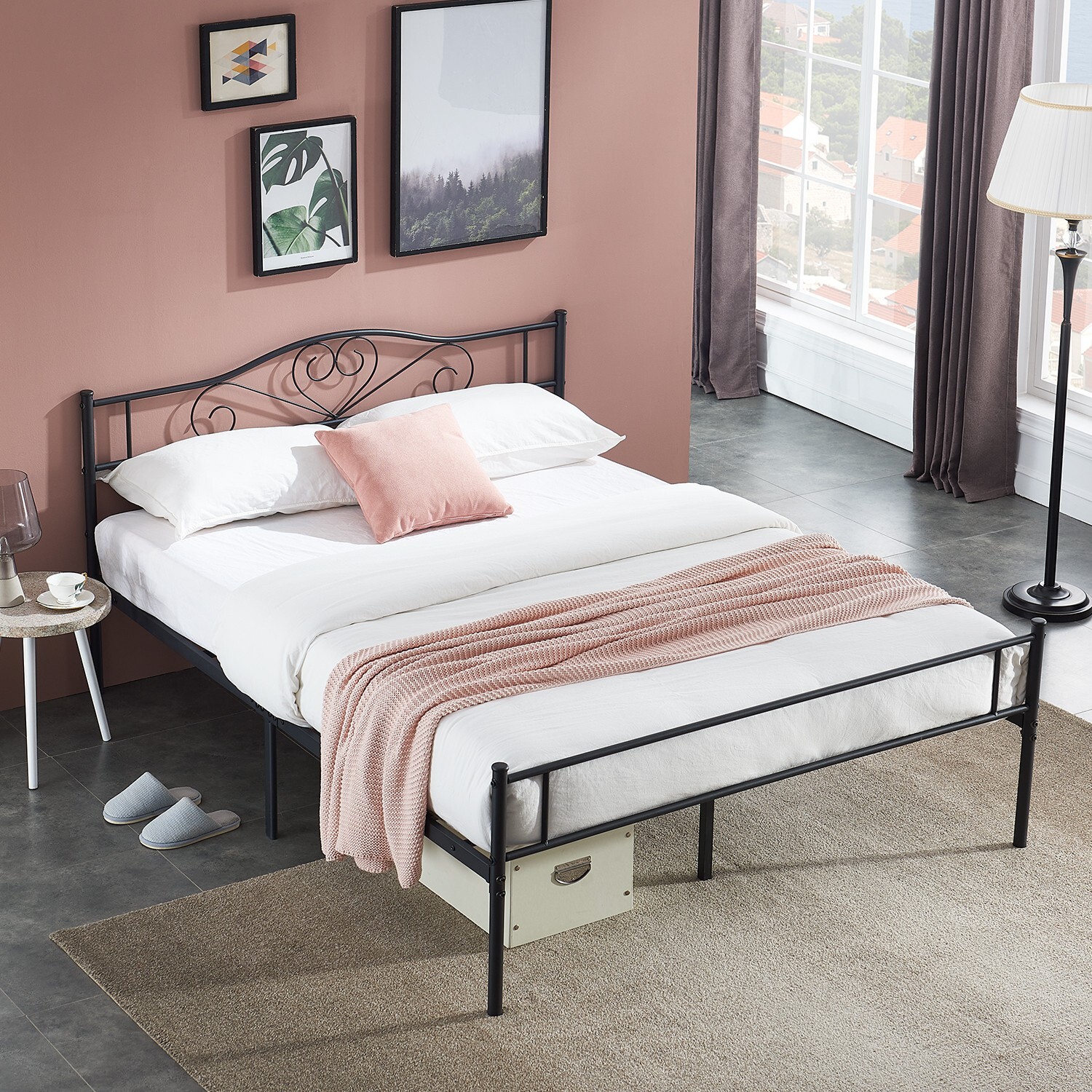 Queen Metal Bed Frame Platform with Headboard & Footboard Easy Assembly Black