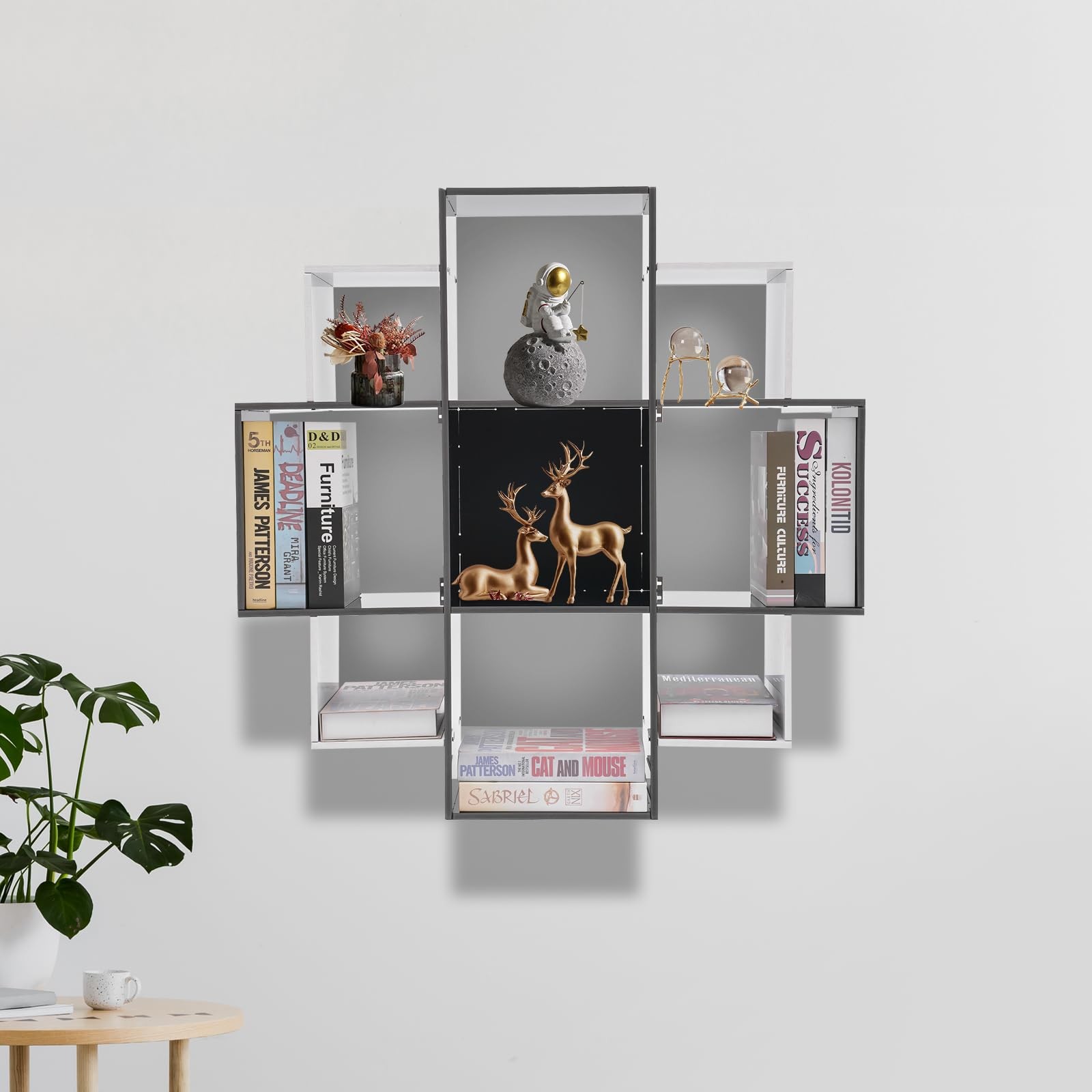 3 Tier Wall Mount Shelf 9 Compartments Floating Bookcase Home Office Black White