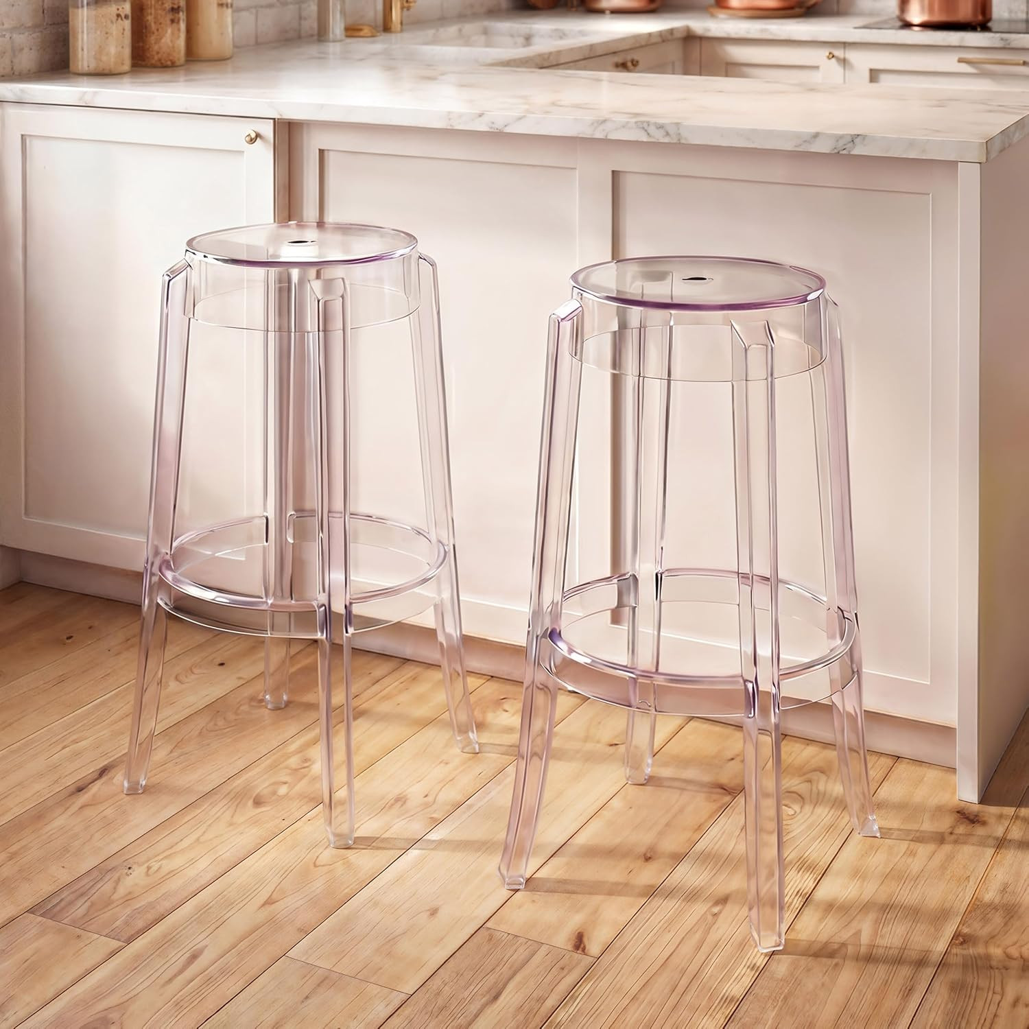 Set of 2 Clear Acrylic Bar Stools – Modern Stackable Ghost Chairs
