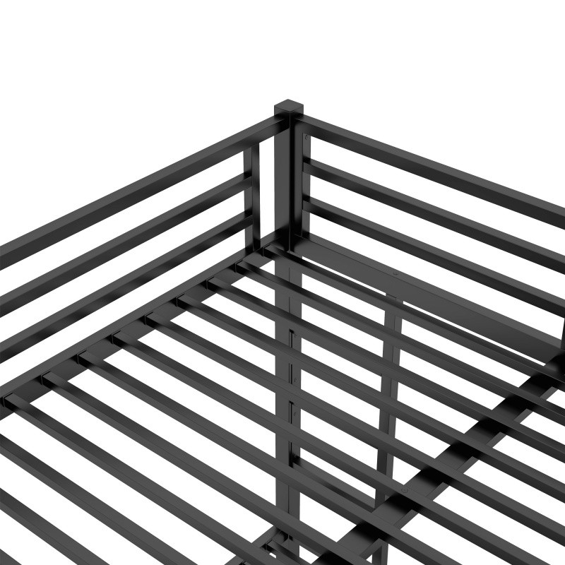Queen Over Queen Bunk Bed Metal Frame w/ 2 Side Ladder & Under Bed Storage Black