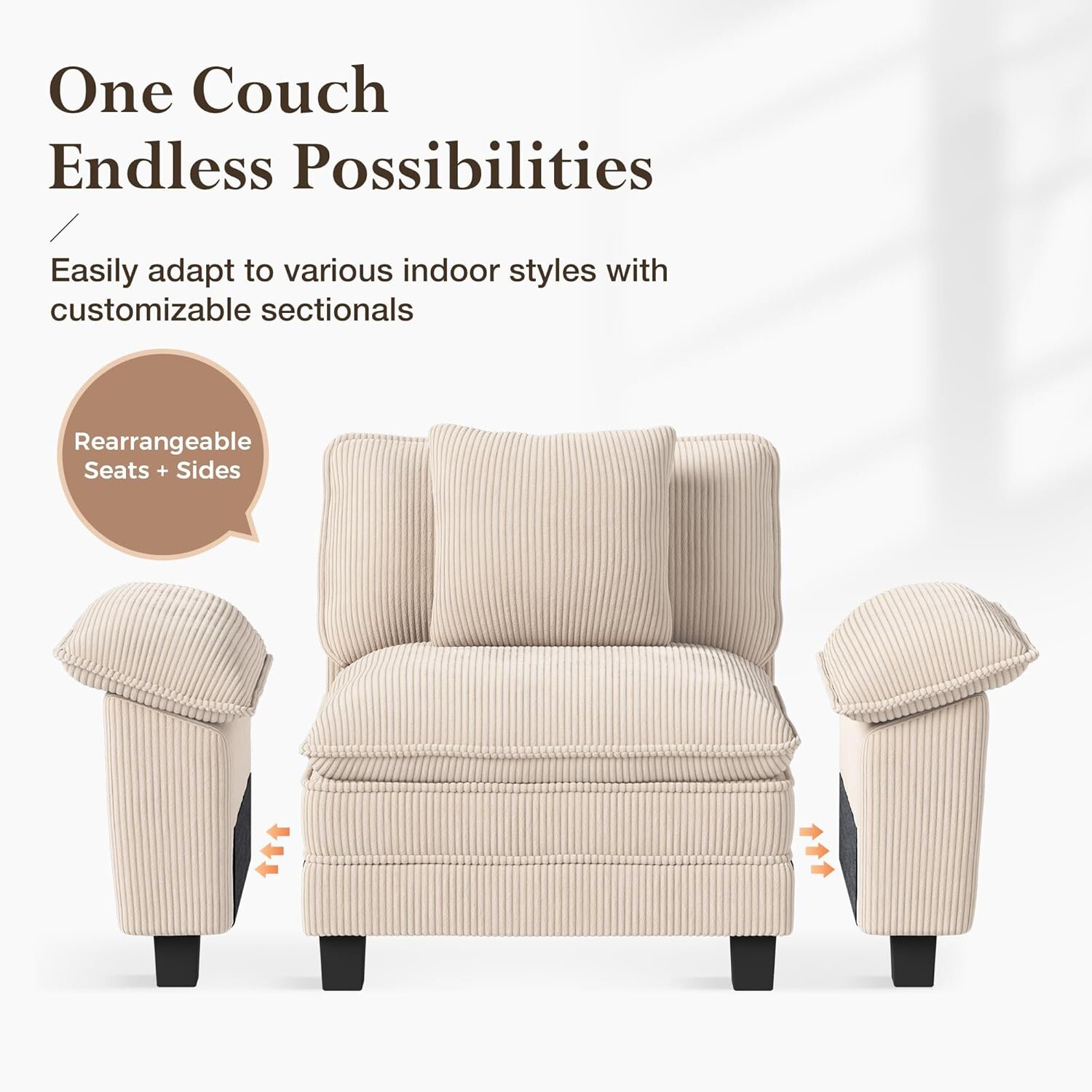 Modular Sectional Sofa Corduroy Cloud Couch w/ Chaise & Cushion 7/5/4/3/2/1-Seat
