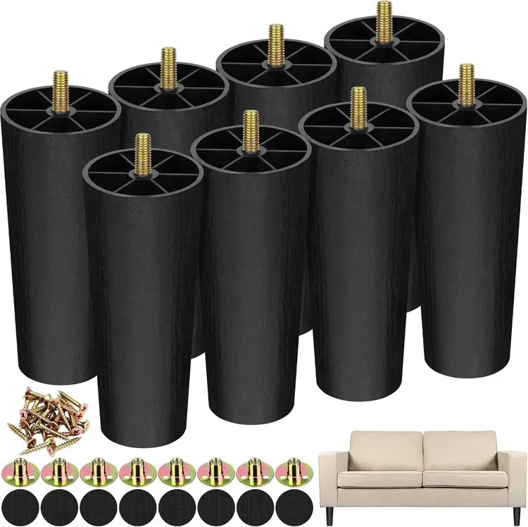 16 Pack 6 Inch Plastic Furniture Legs with M8 T-Nuts Screws Tapered Sofa Couc…