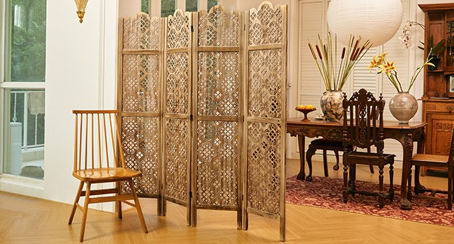 68.9Inch Folding Room Divider, 4 Panels Wood Carved Screens – Ideal Decorative