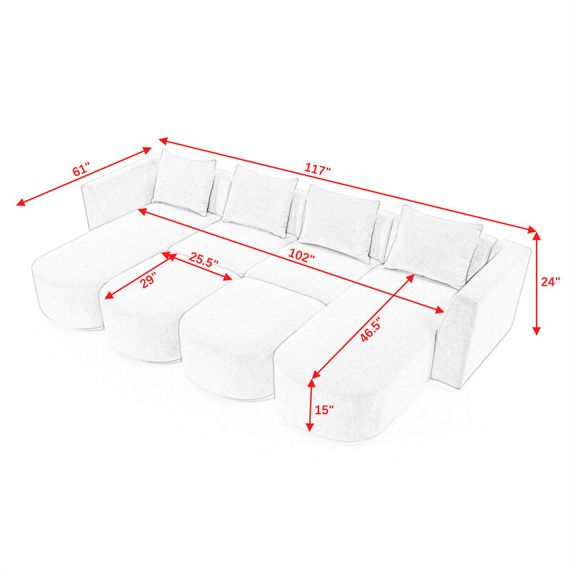 U Shape Sectional Sofa including Two Single Seat Two Chaises and Two Ottomans