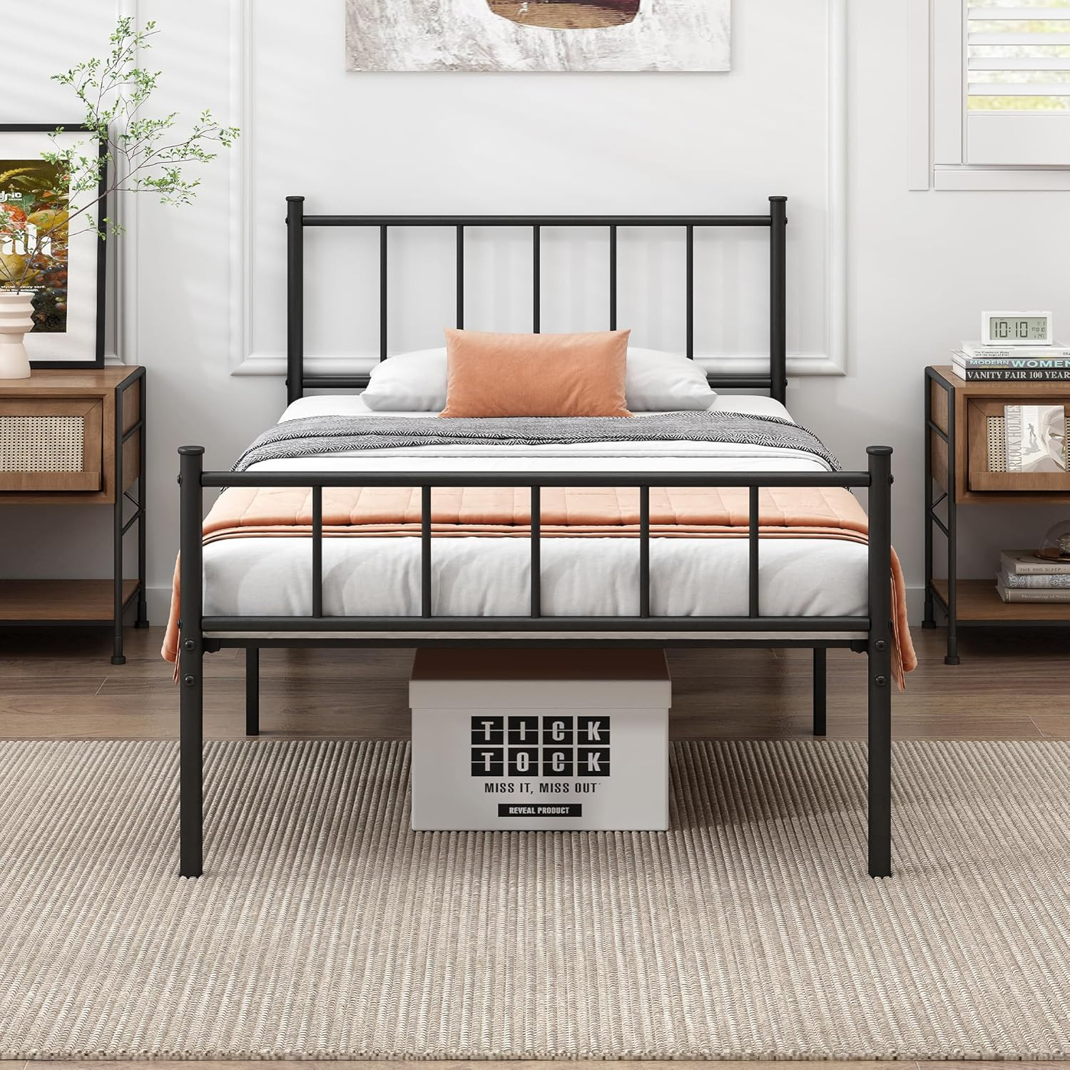 Classic Twin XL Metal Platform Bed Frame with Headboard,Mattress Foundation,Stee