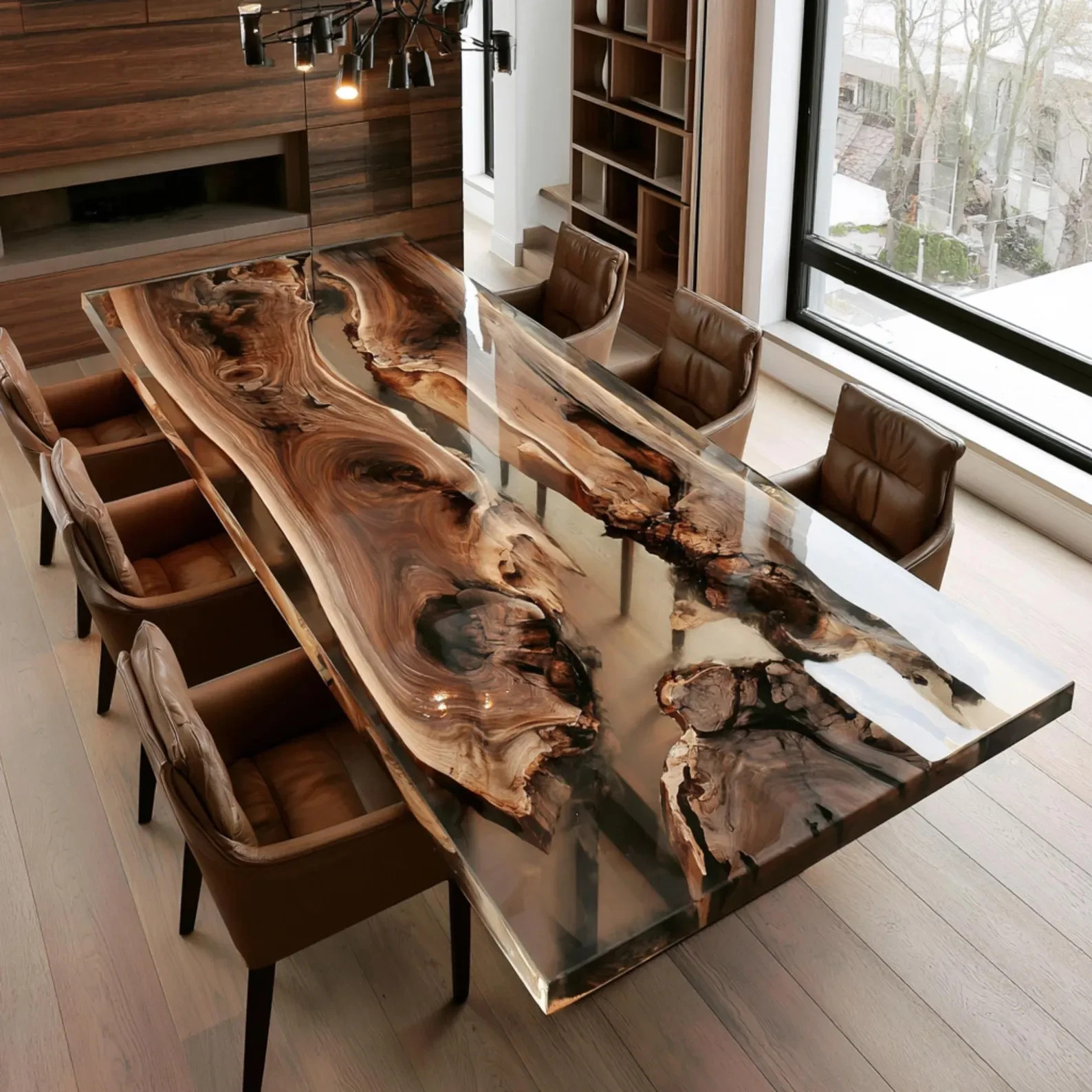 Custom Walnut Epoxy Dining Table Top Live Edge Luxury Solid Wood Furniture