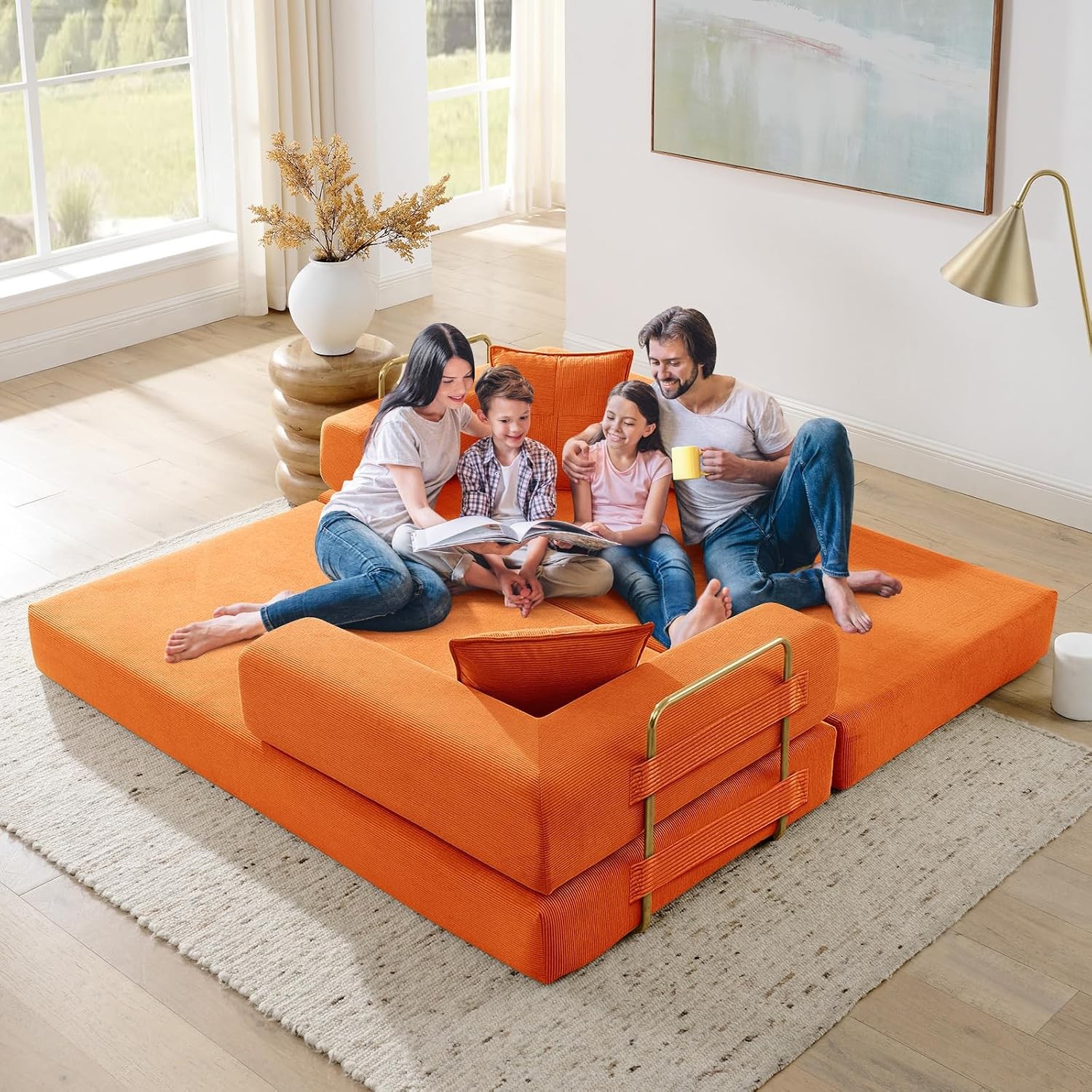 78″ Modular Cloud Sofa Bed 4-in-1 with Gold Frame – Boneless Floor Couch