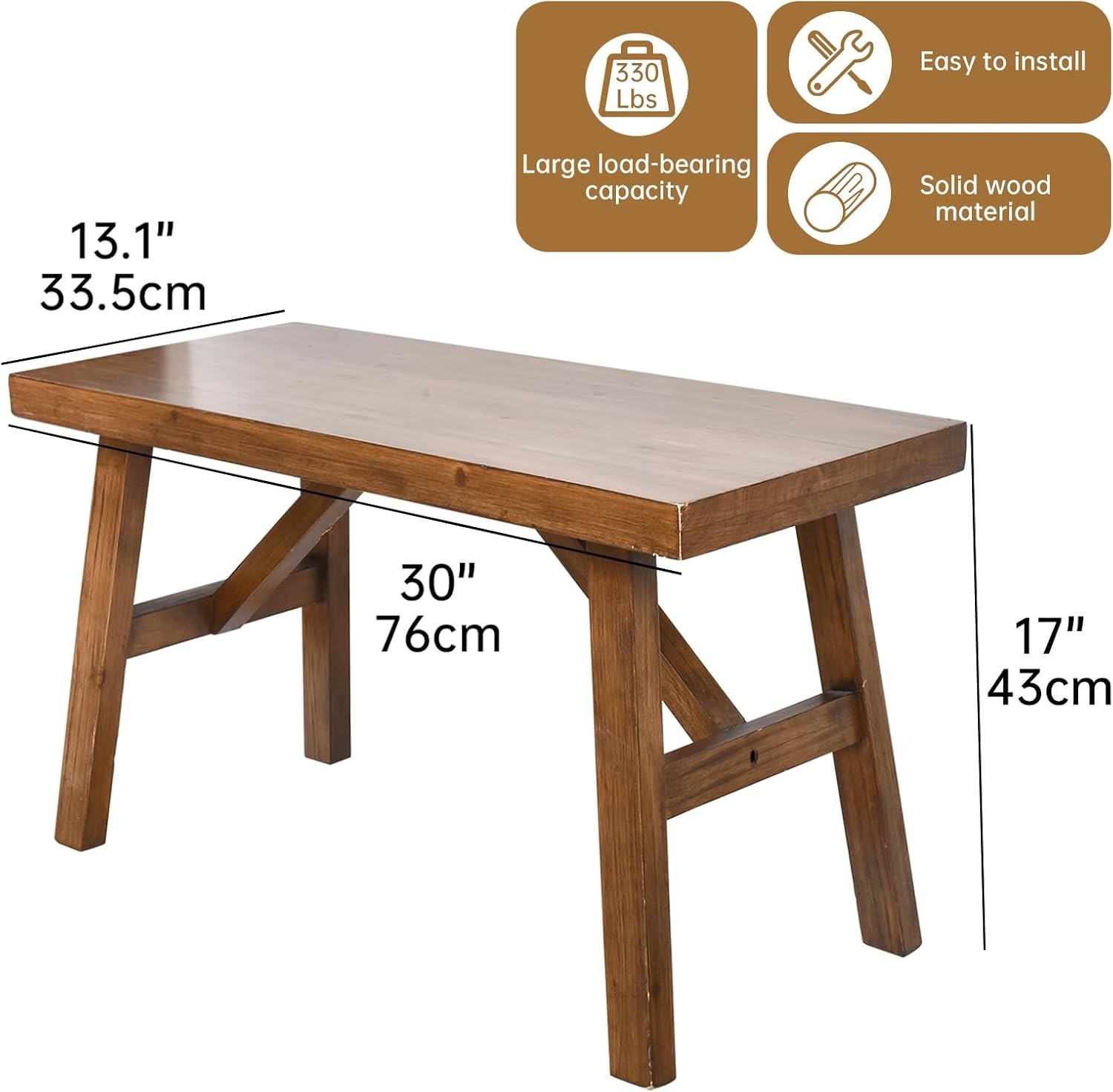 SwallowLiving Handcrafted Solid Wood Bench, 30″ – Farmhouse-Style