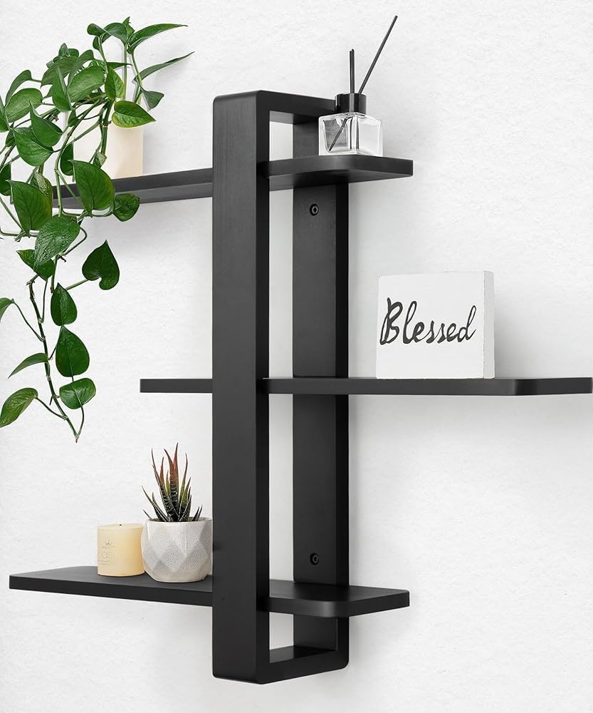 New SUMGAR Black Floating Shelves for Wall Mounted Shelving Unit All Pine Wood 3