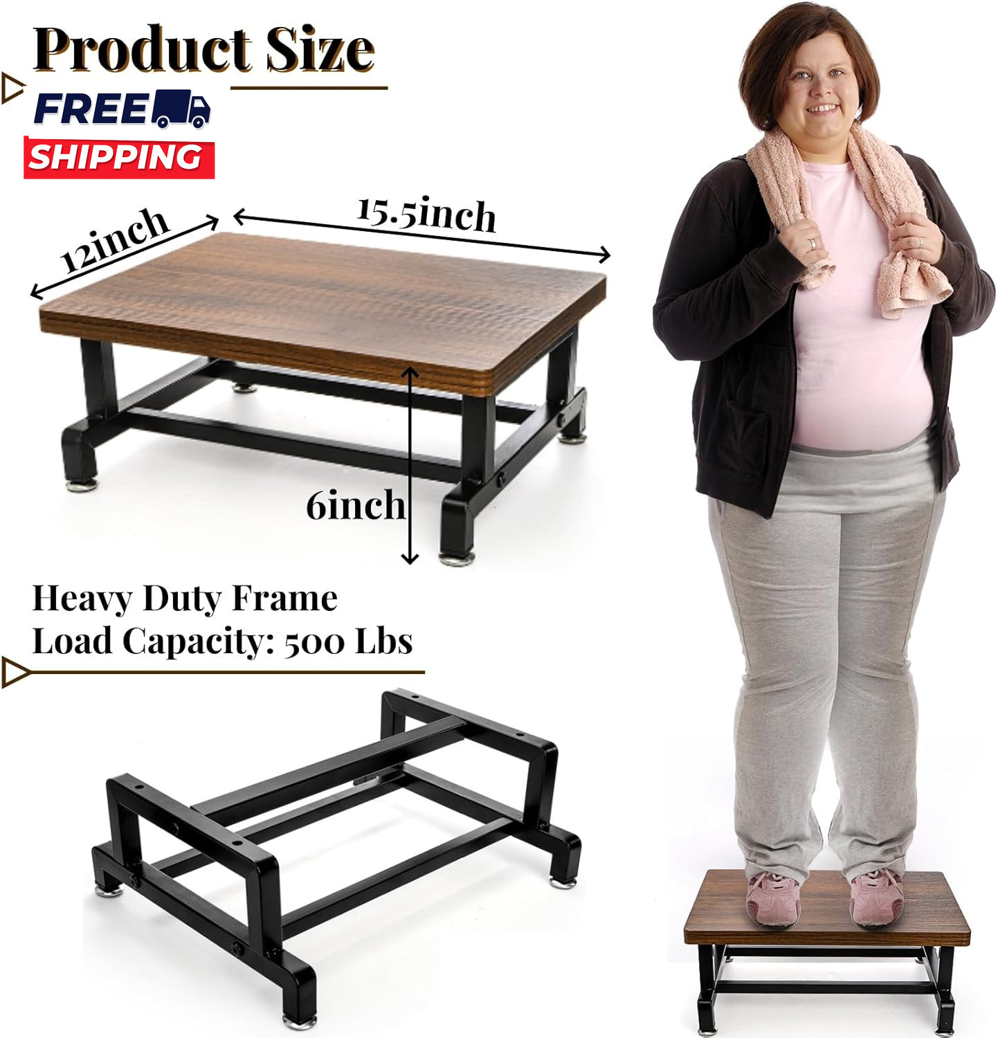 Wood One Step Stool Anti Slip Bed Steps Stool for High Beds Riser for Adults