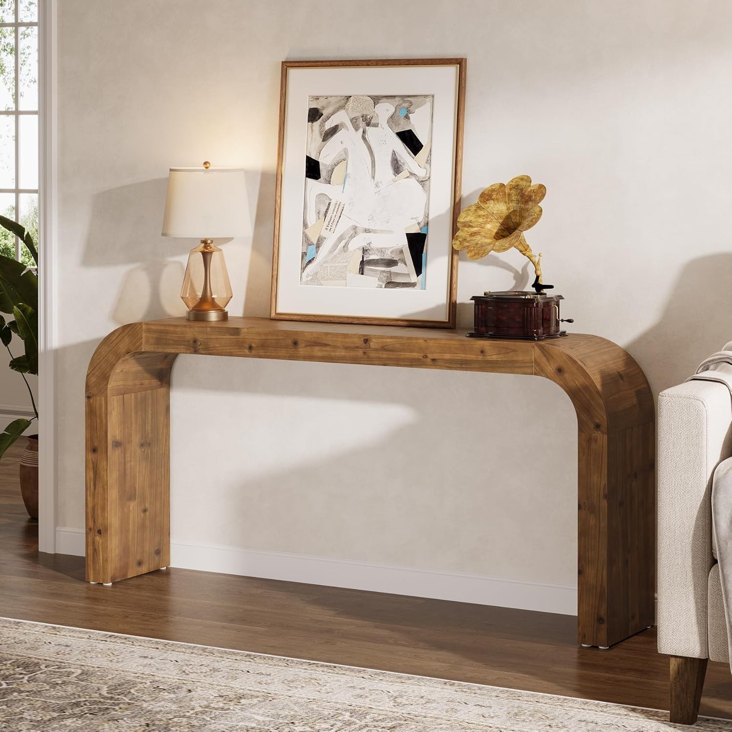 Solid Wood Console Table, 70.87-Inch Farmhouse Sofa Table with Curved Corners