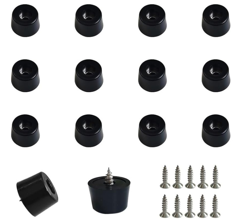 20PCS Black Rubber Feet Pads with Screws – Non-Slip Bumpers for Cutting Boards