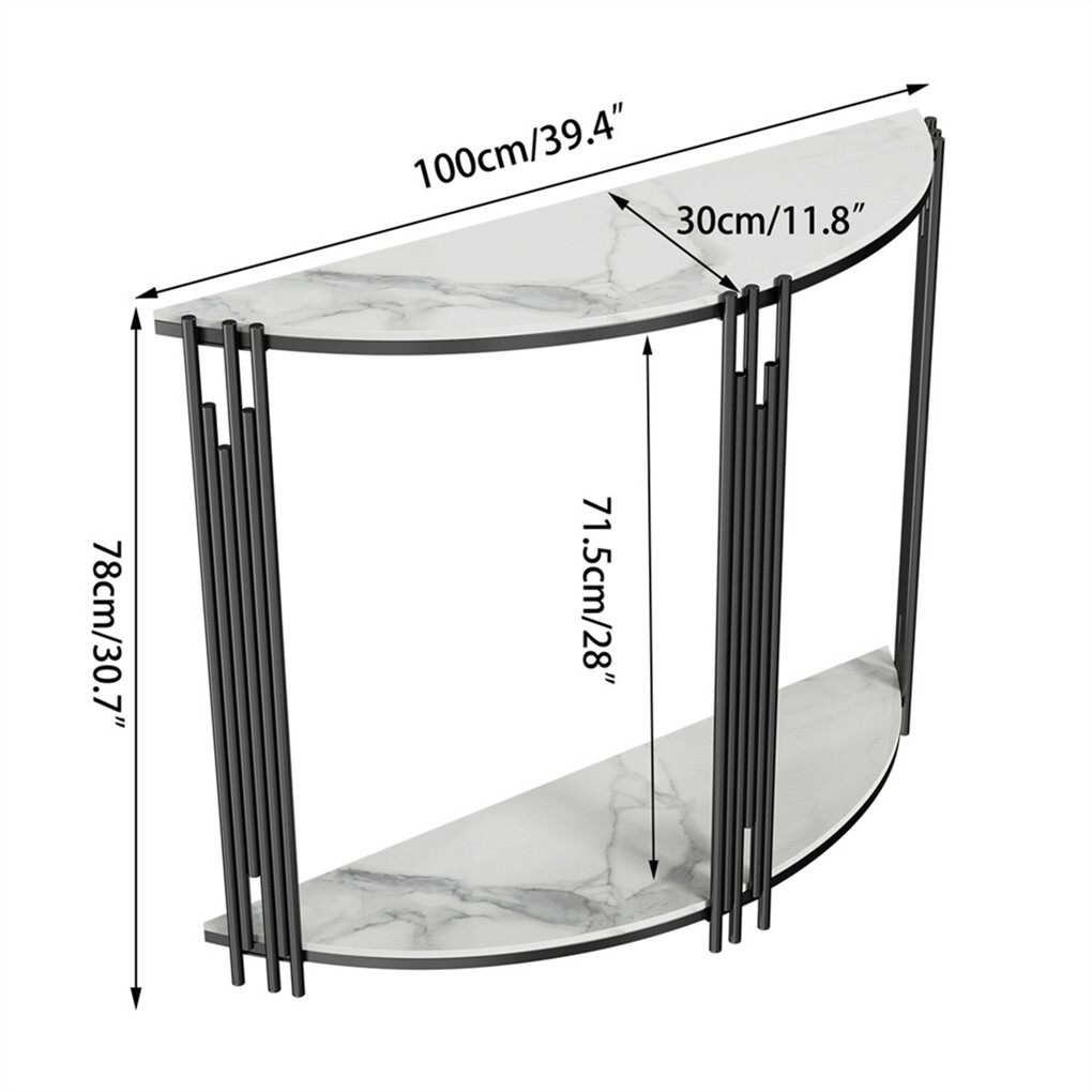 Classic White Marble Entryway Table Sintered Stone Top w Black Metal Leg Hallway