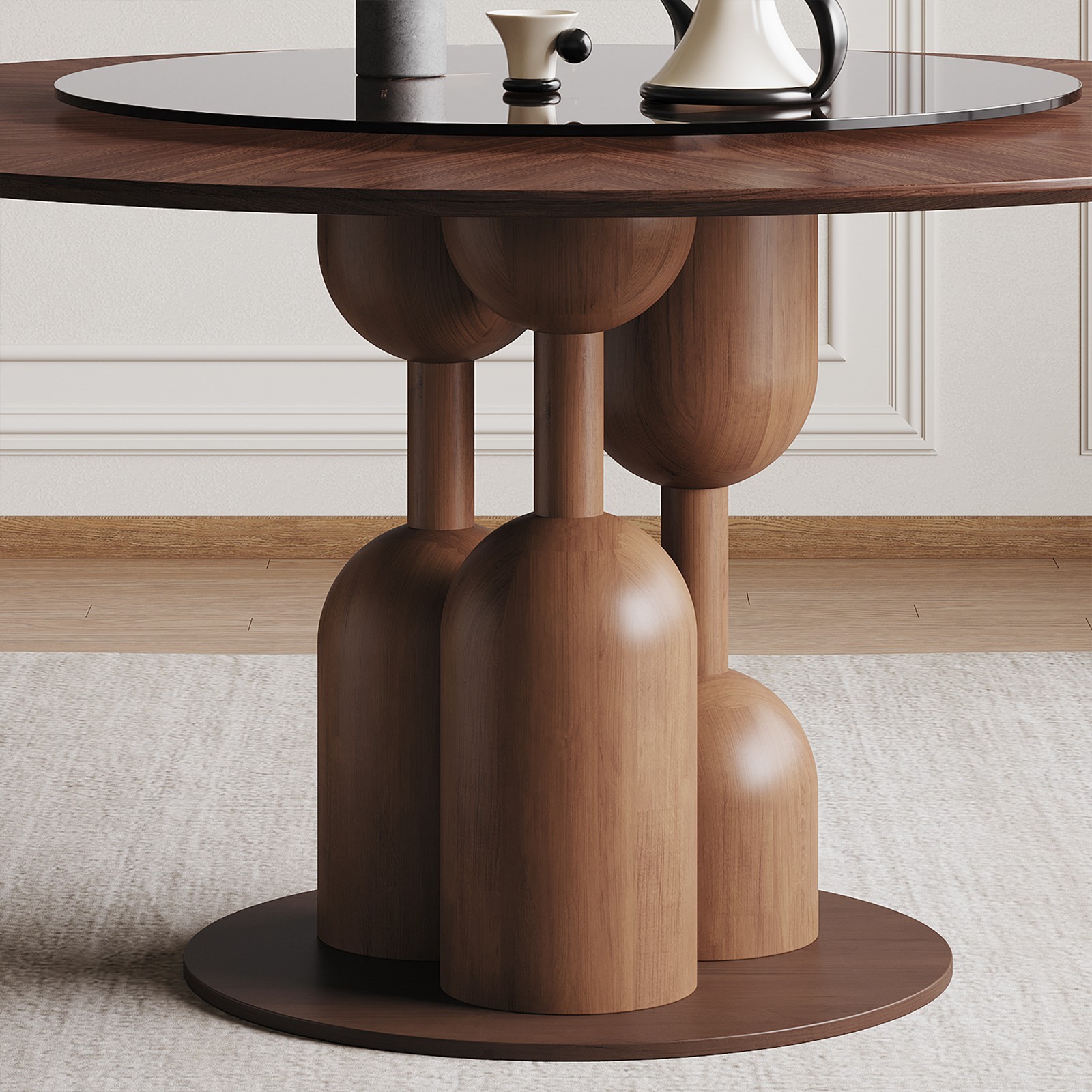 59-inch Round Dining Table with 35 in Tempered Glass Lazy Susan for Living Room