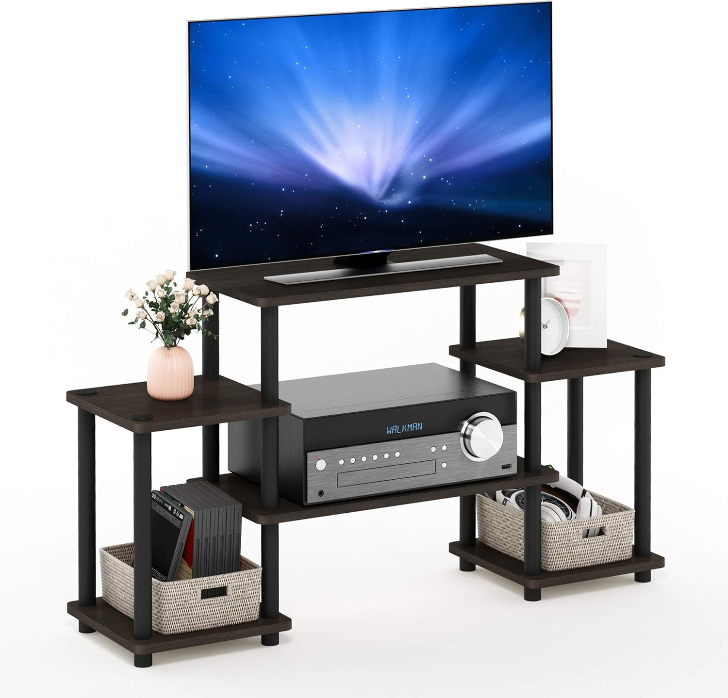 Turn-N-Tube No Tools Entertainment TV Stands, Dark Brown/Black