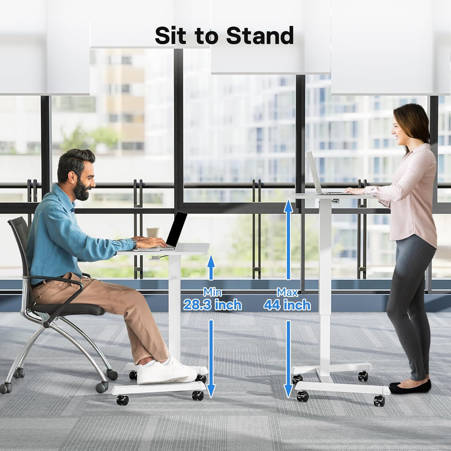 Height Adjustable Mobile Standing Desk – Portable Laptop Table for Home & Office