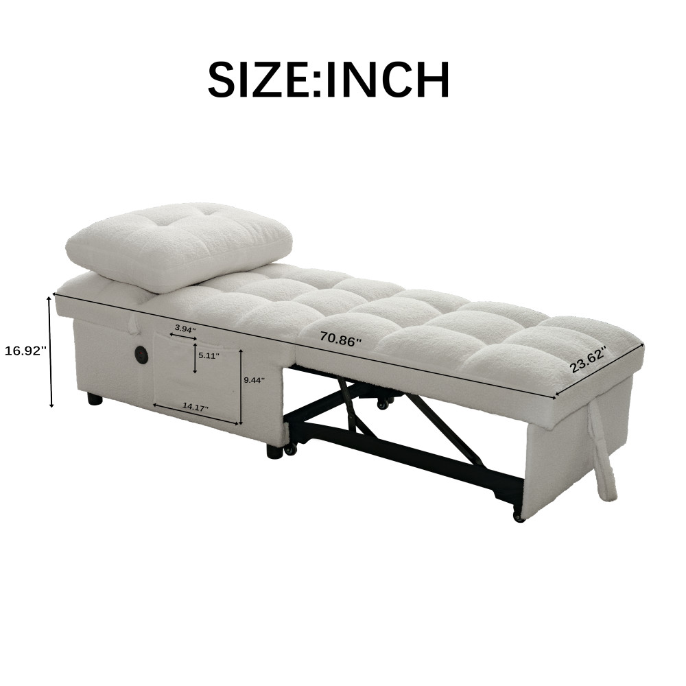 Single Sofa Bed Without Armrests, Soft Teddy Fabric Texture, Skin-friendly