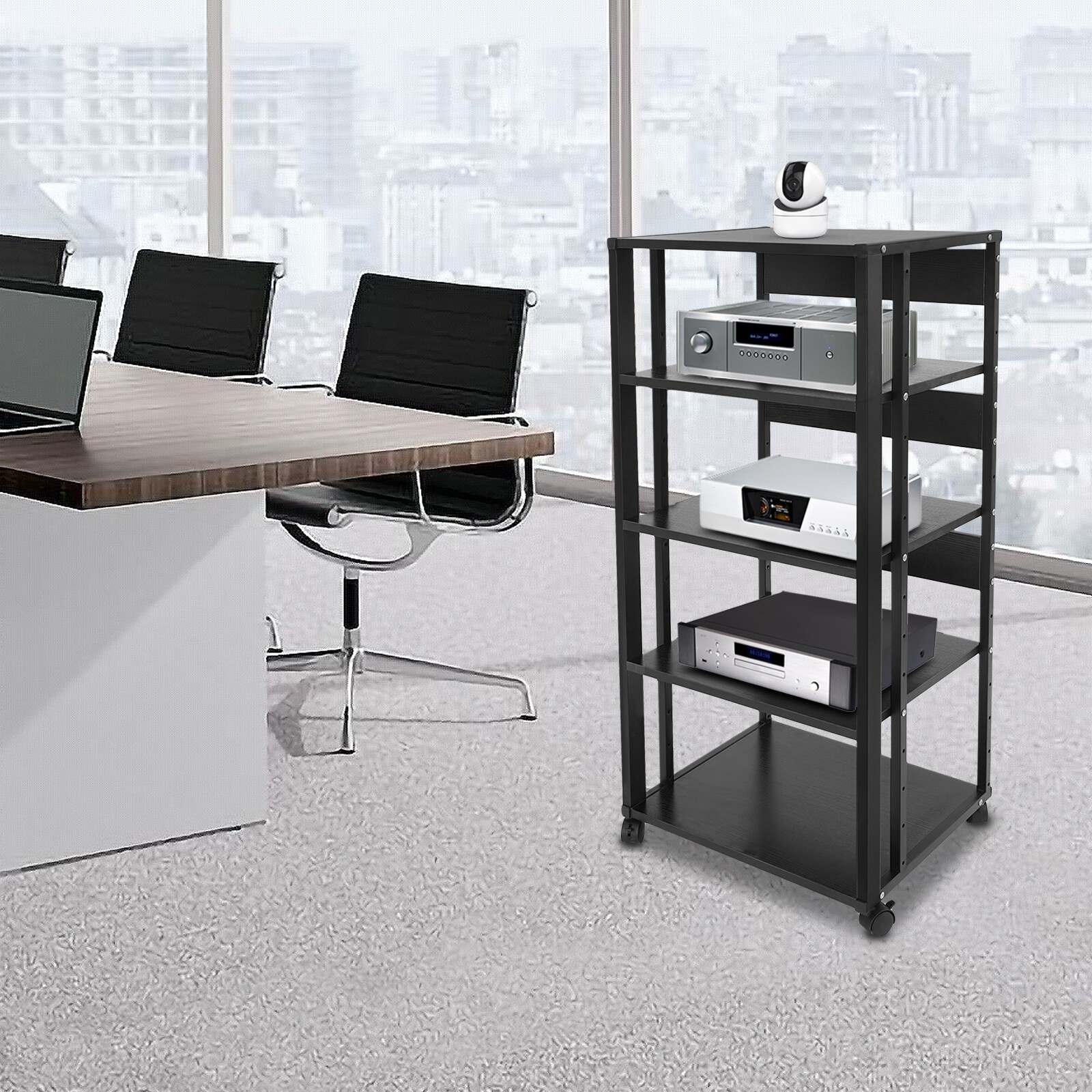5-Tier AV Media Stand Rack Black Tall Heavy Duty Audio-Video Media Stand 17kg