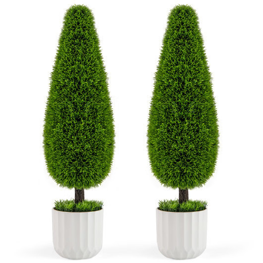 2 Pack 3 Feet Artificial Cedar Teardrop Shaped Bush with Plastic Nursery Pot-Gre
