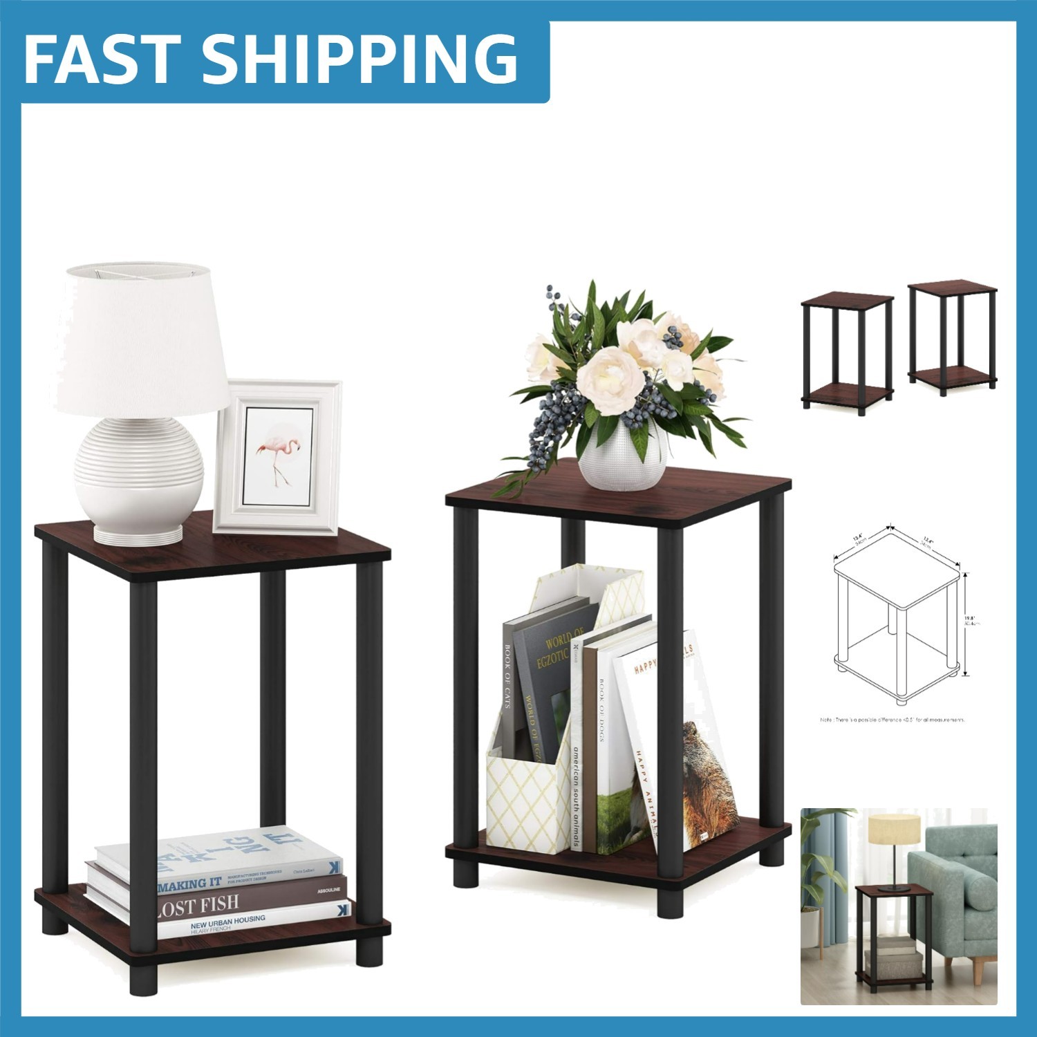Contemporary Dark Cherry End Tables Set of 2 – Smart Space Organizers (20″)