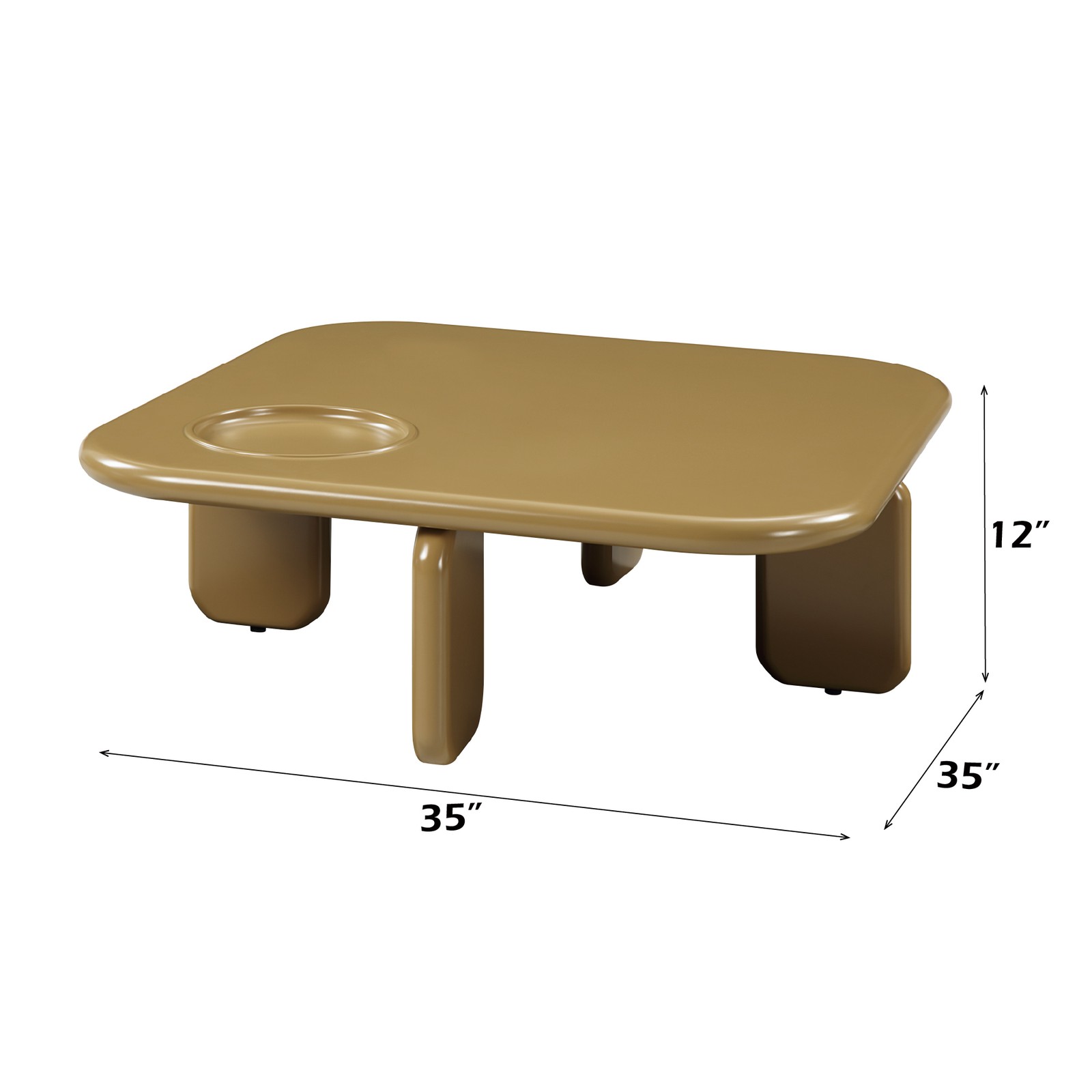 Yellowish Brown High Gloss Coffee Table, MDF, 35″ L x 35″ W