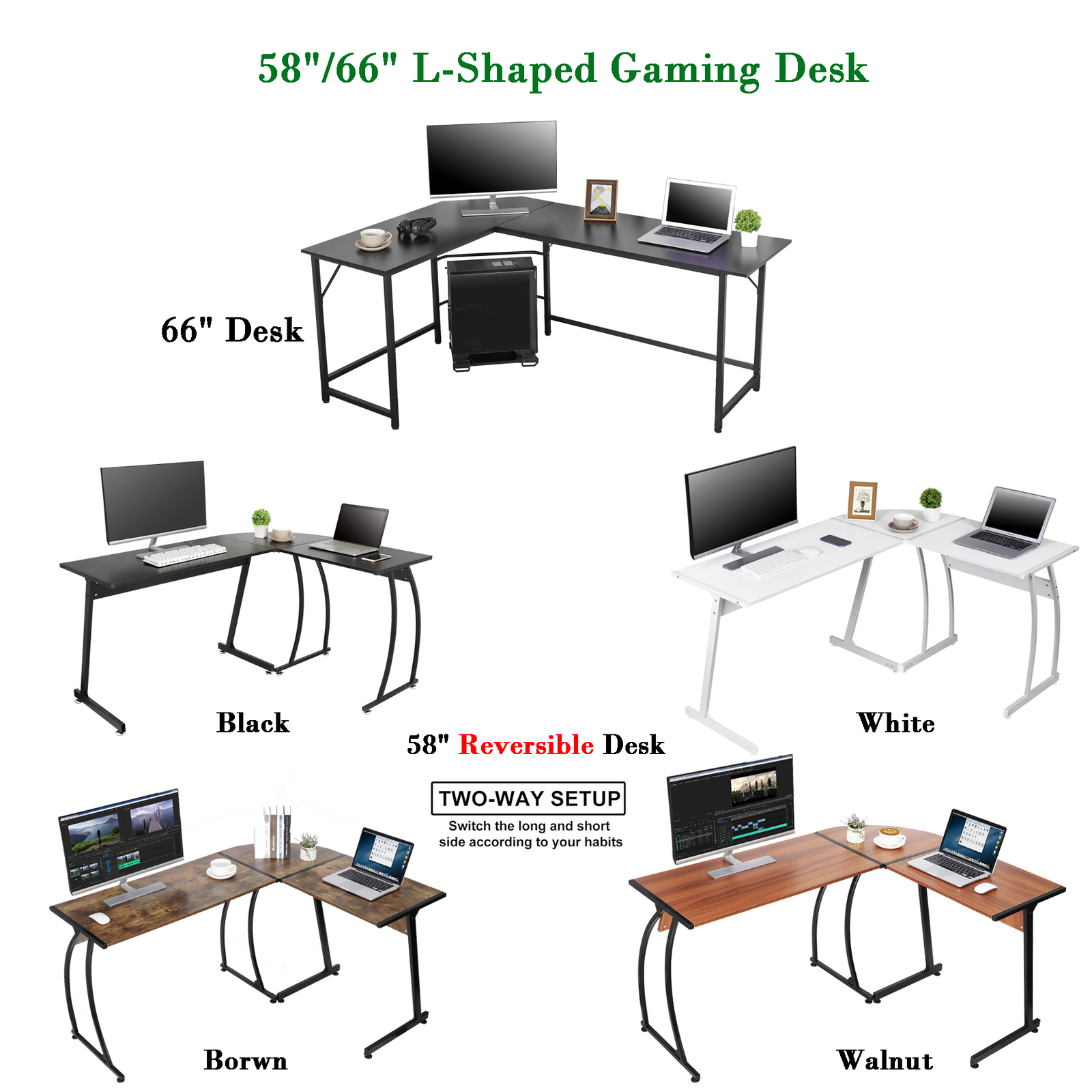 58″/60″ L-Shape Gaming Desk Corner Computer Desk Laptop Table Office Workstation