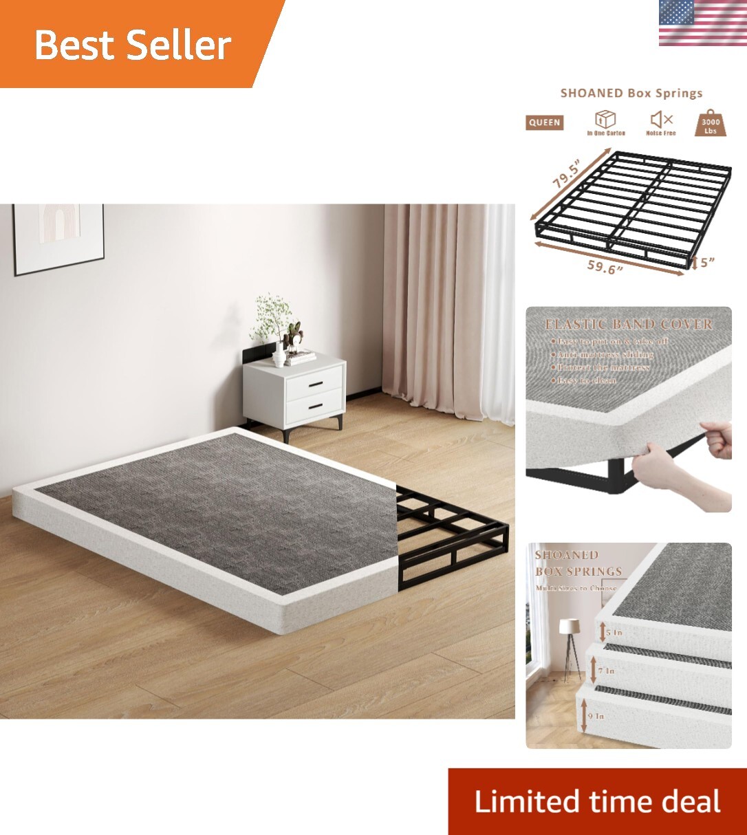 Sturdy 5 Inch Queen Box Spring with Noise-Reducing Features for Peaceful Sleep