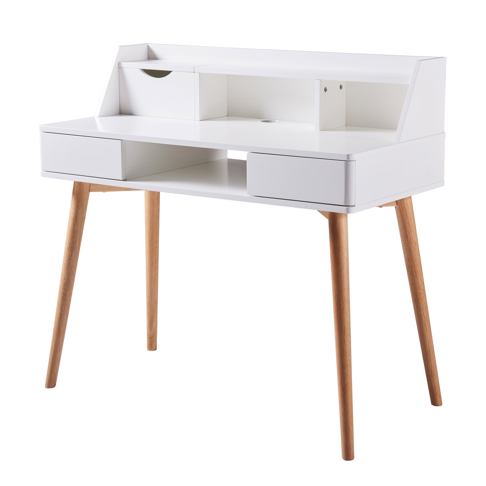 Wooden Writing Desk with Storage White Natural MDF VNF-00045