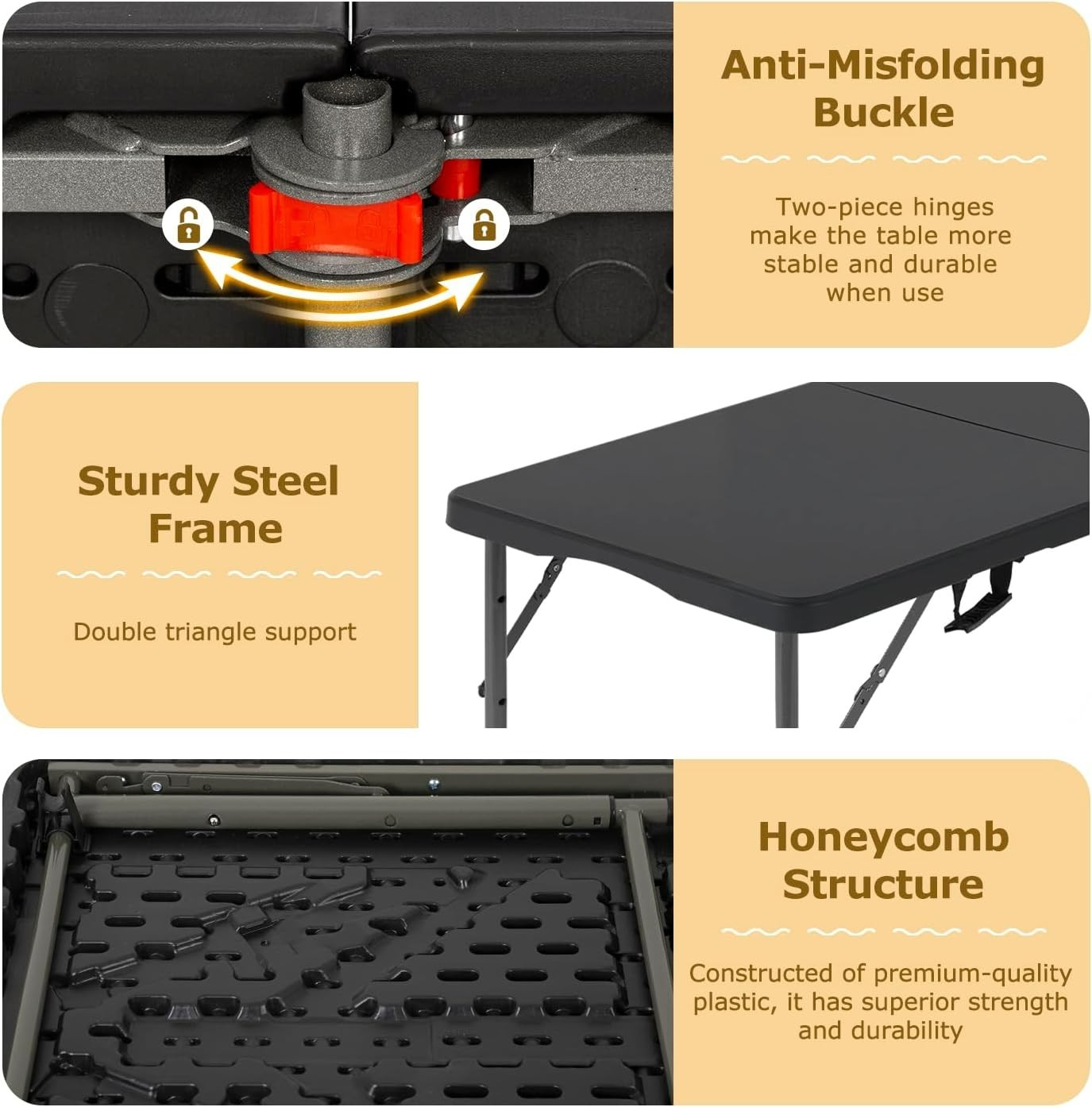 4FT Folding Table Half Portable Foldable Table Picnic Table for Office Home Camp