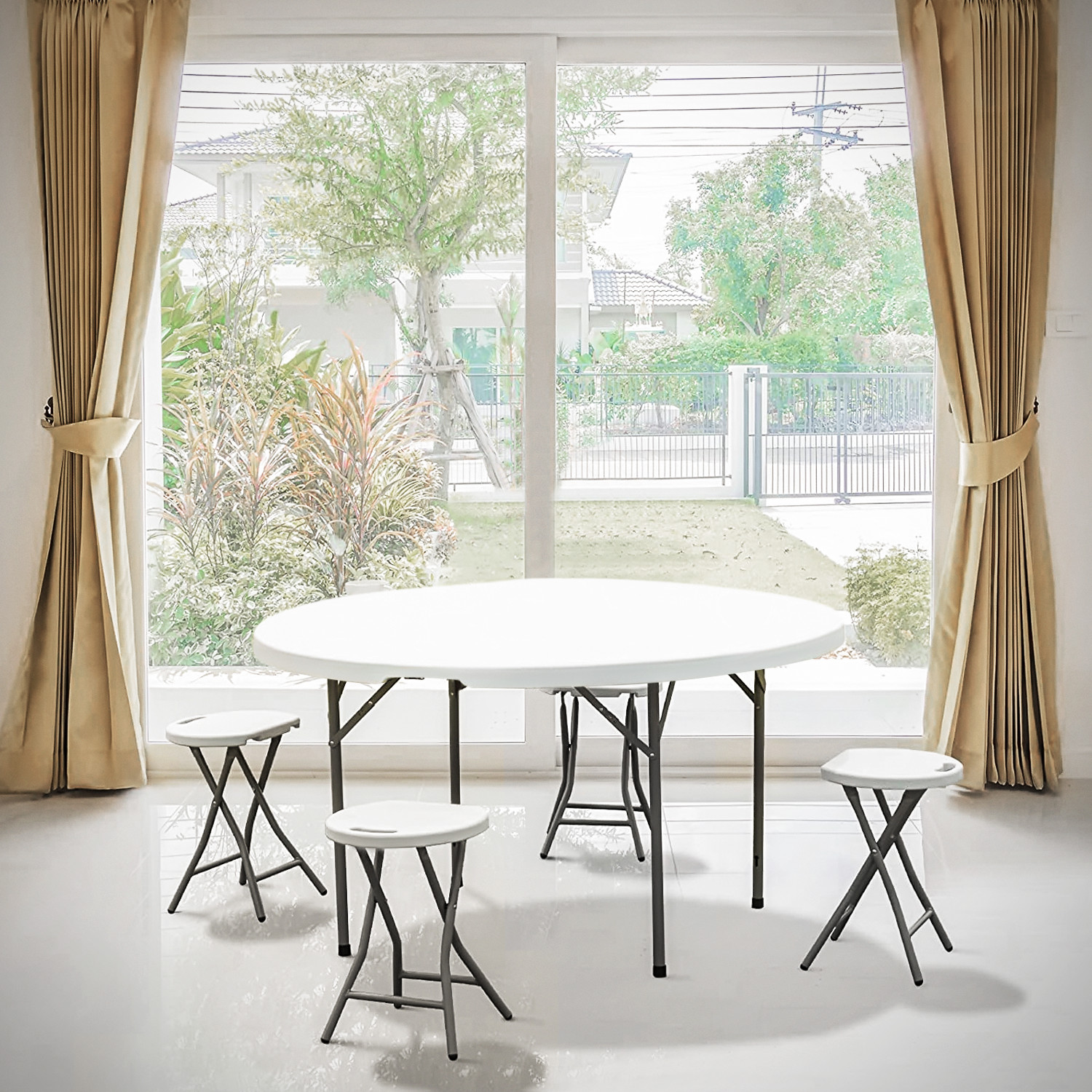 10 Pack White [4.5 FT ROUND FOLDABLE TABLE] Outdoor Camping Picnic Desk w/Handle