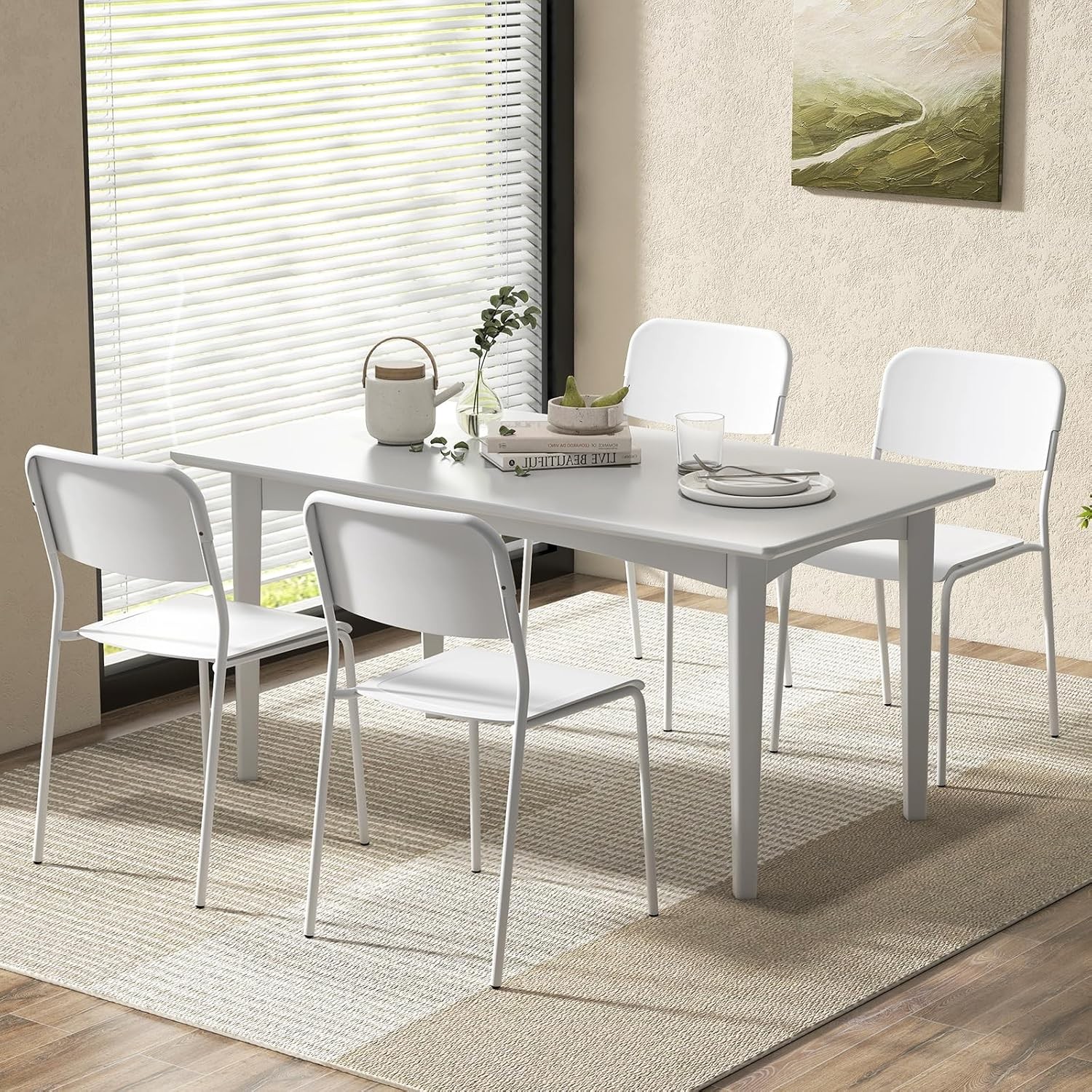 Metal Dining Chairs Set of 4, Stackable Lightweight Kitchen Chairs w/Tilted