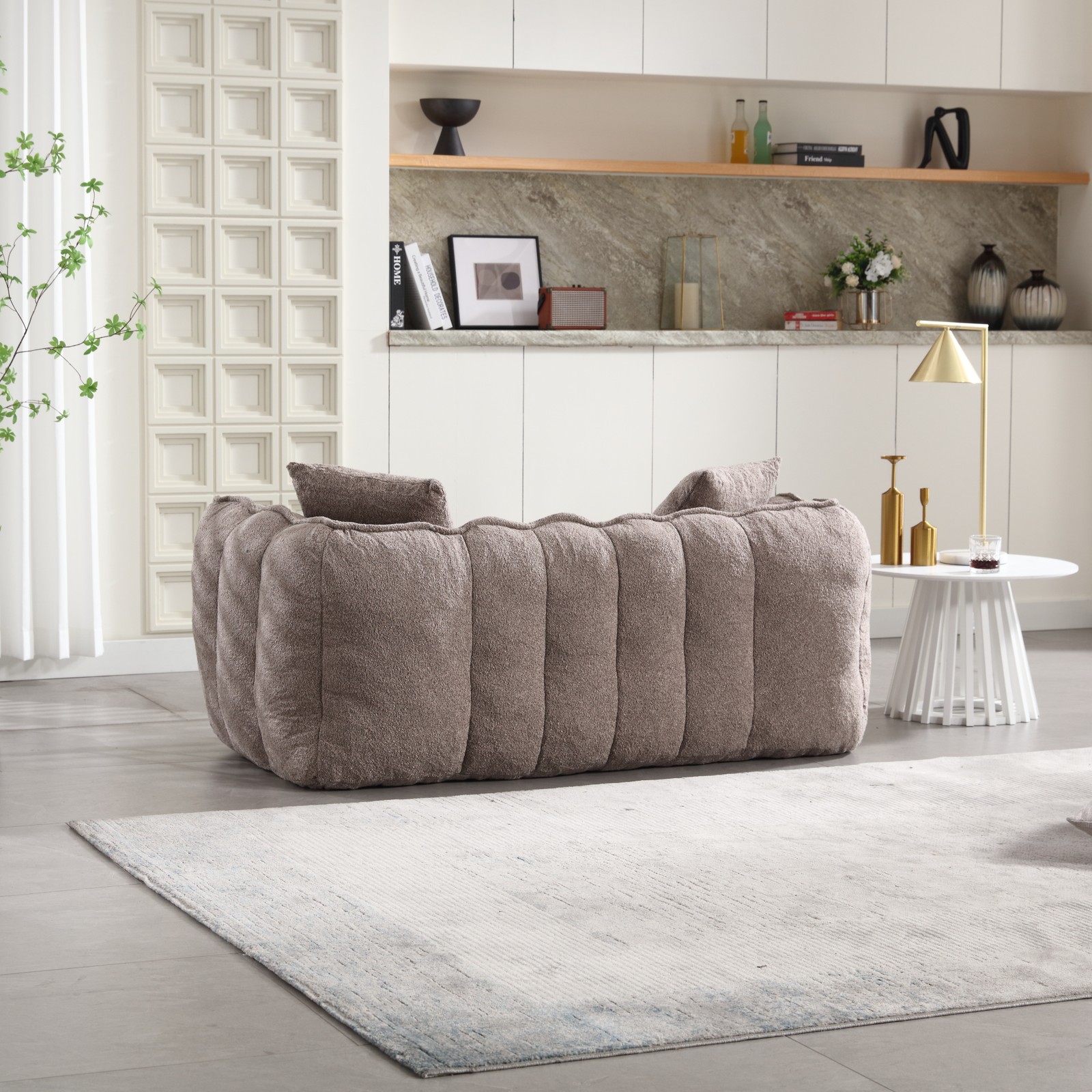 Large Brown Chenille Bean Bag Chair Sofa for Two, 66″L x 35″W