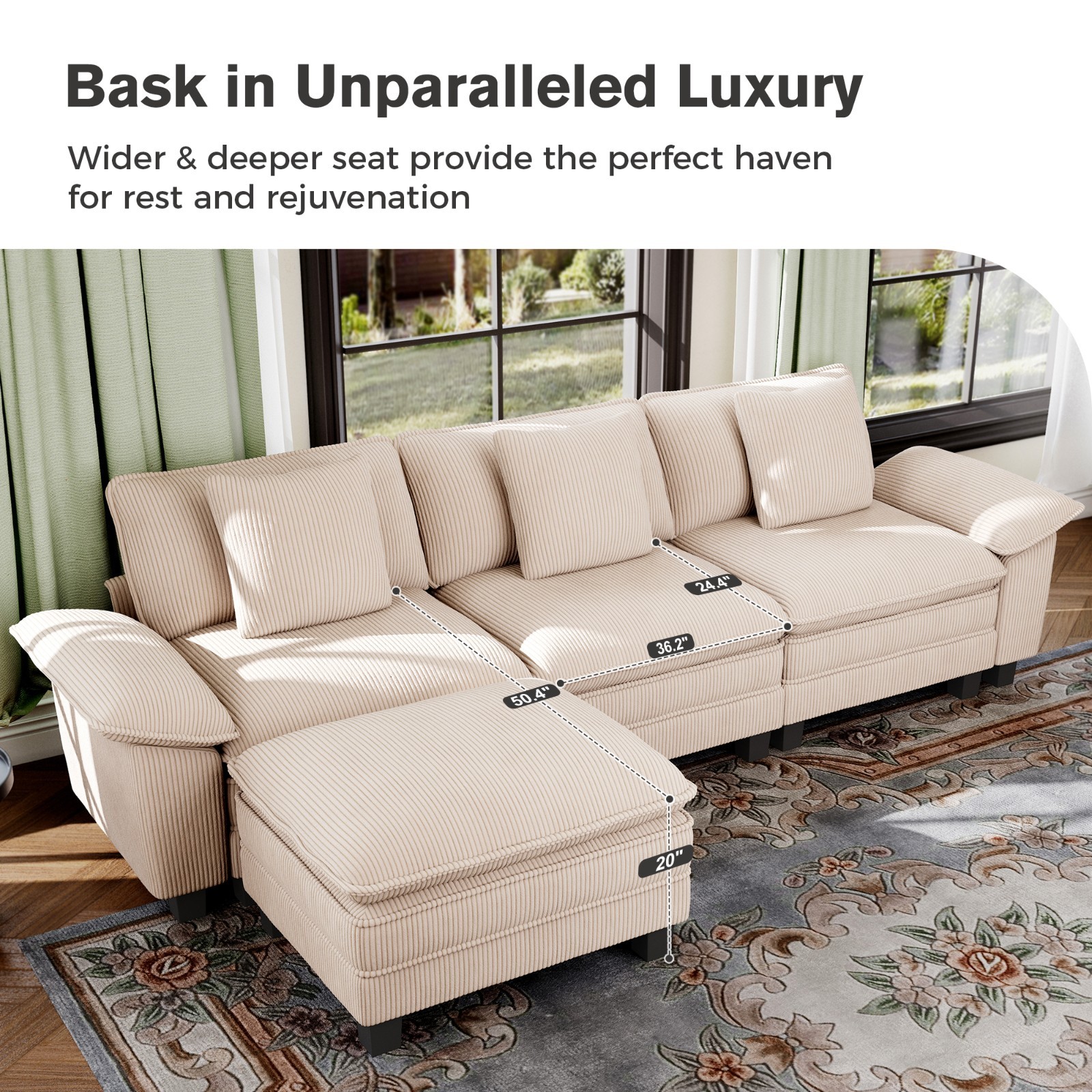 Modular Sectional Sofa Corduroy Cloud Couch with Chaise and Cushion 6/5/4/1-Seat